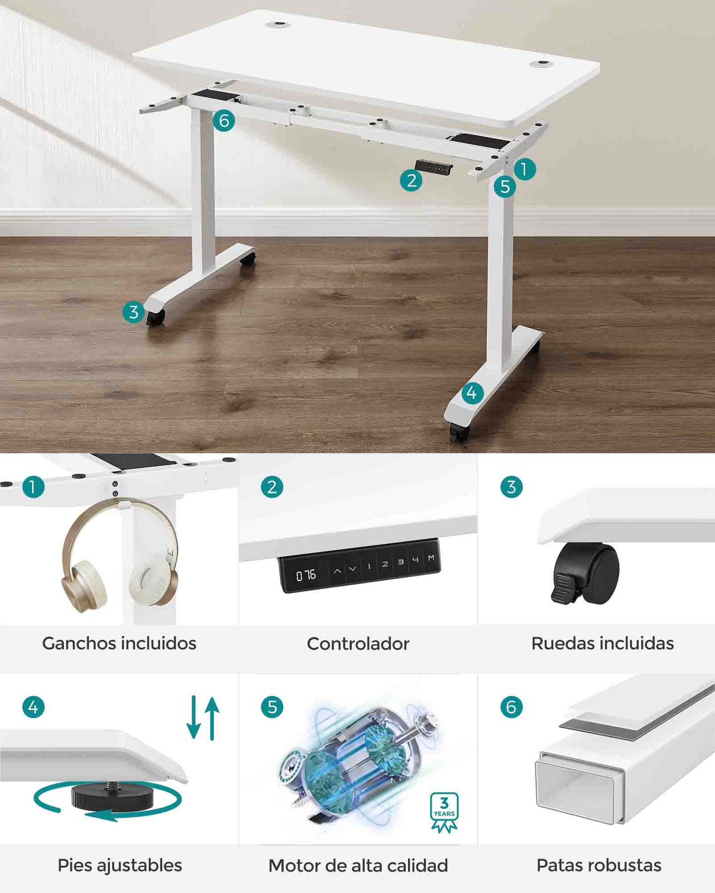 Escritorio Eléctrico de Altura Ajustable-SONGMICS