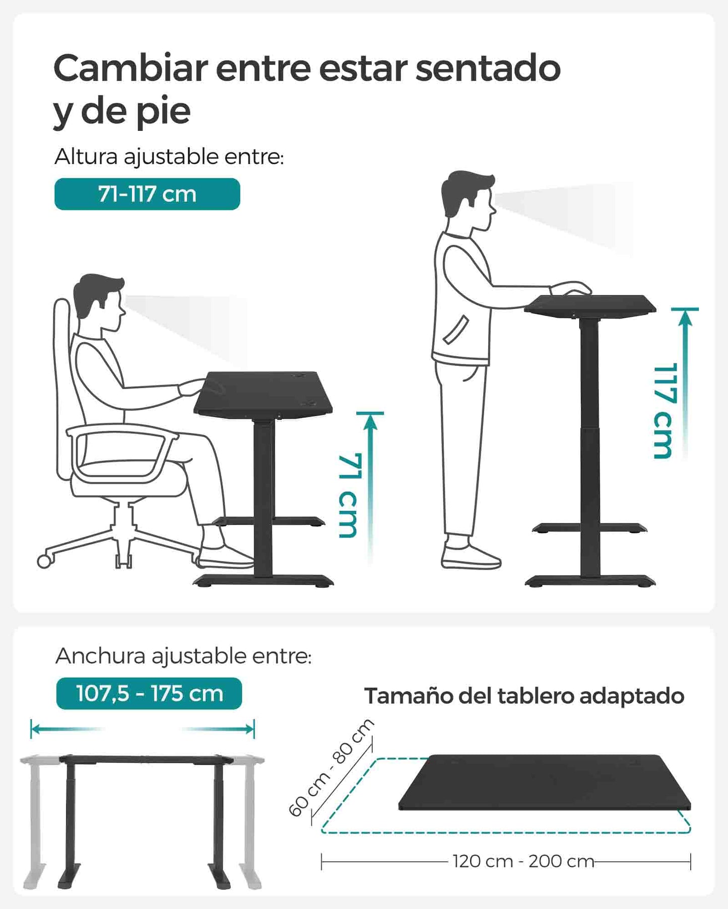 Escritorio Eléctrico de Altura Ajustable-SONGMICS