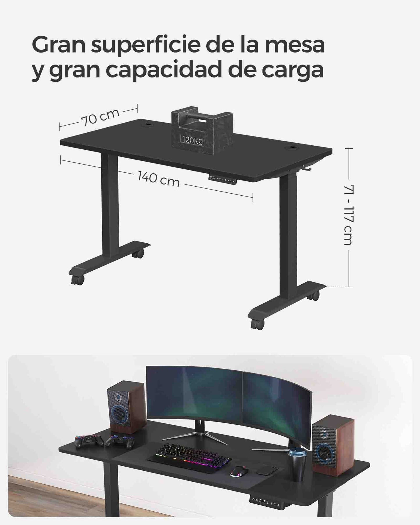 Escritorio Eléctrico de Altura Ajustable-SONGMICS