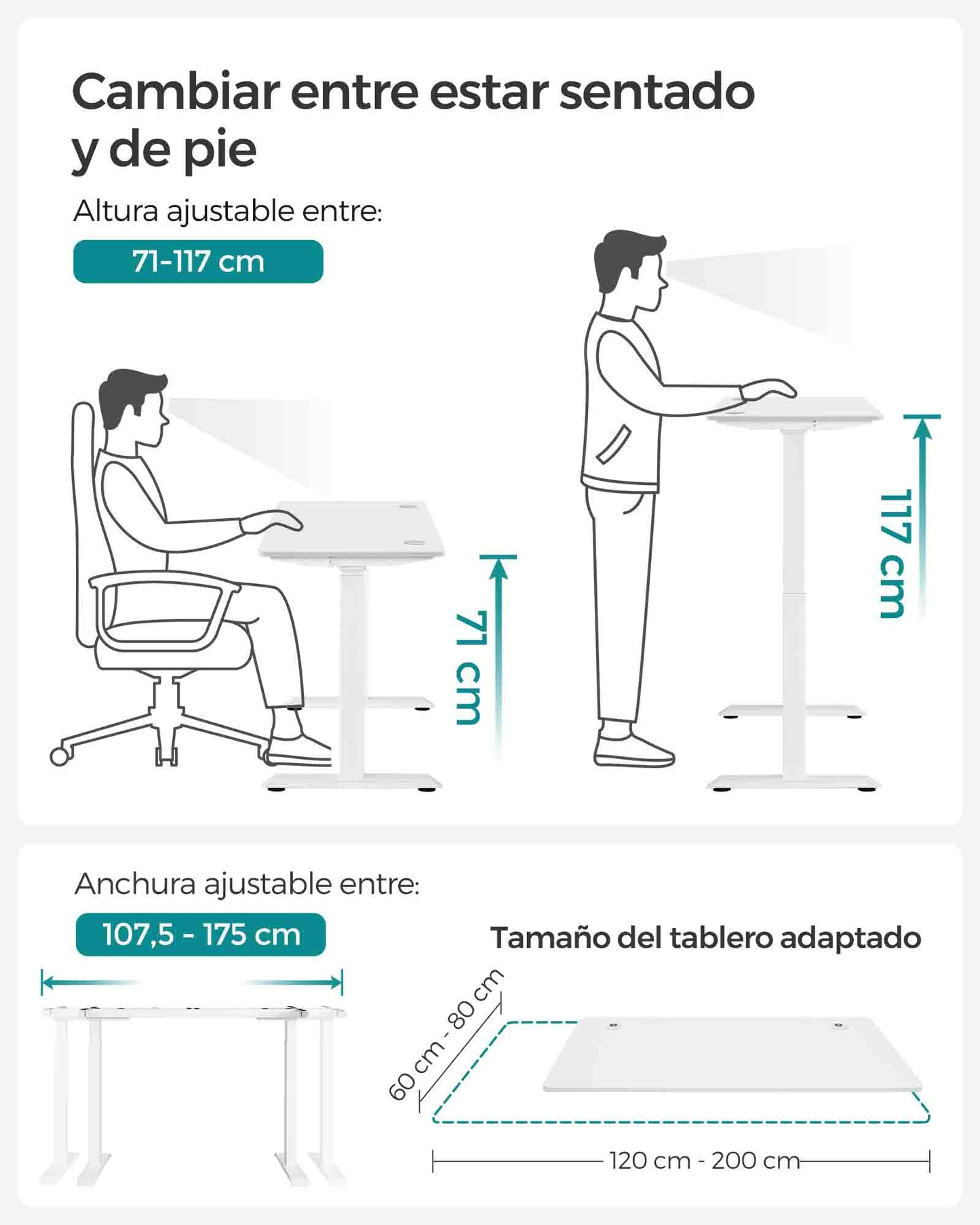 Escritorio Eléctrico de Altura Ajustable-SONGMICS