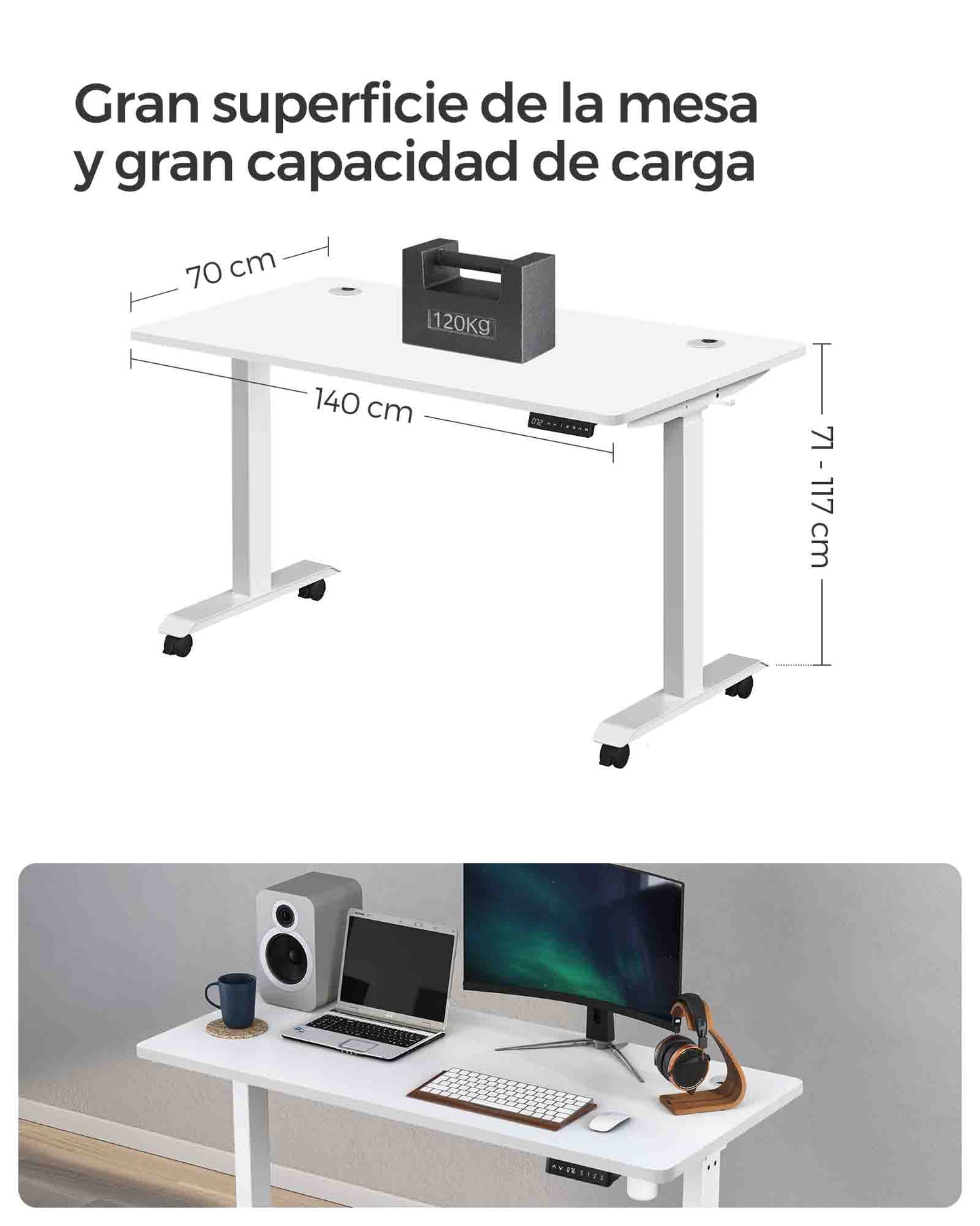 Escritorio Eléctrico de Altura Ajustable-SONGMICS