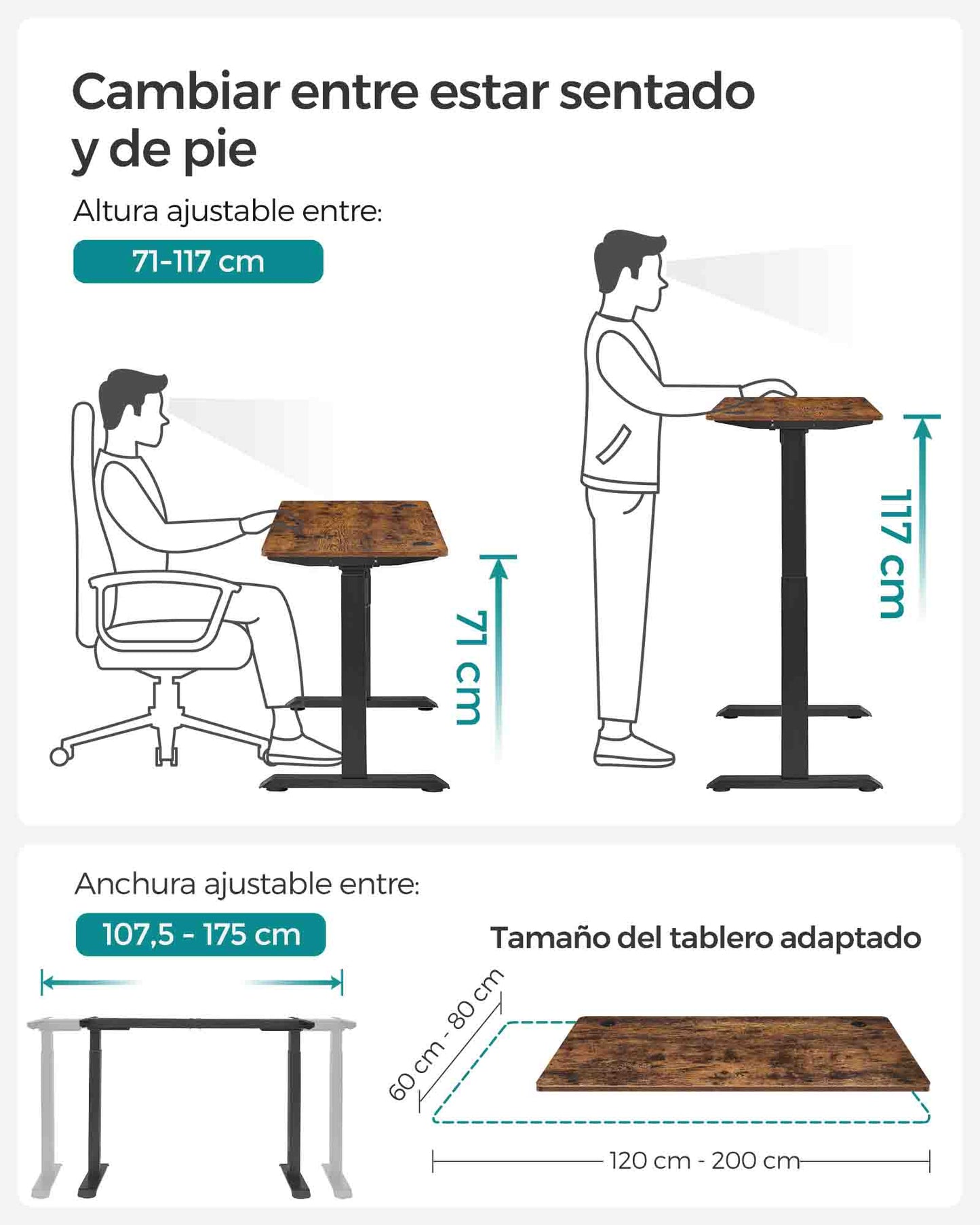 Escritorio Eléctrico de Altura Ajustable-SONGMICS