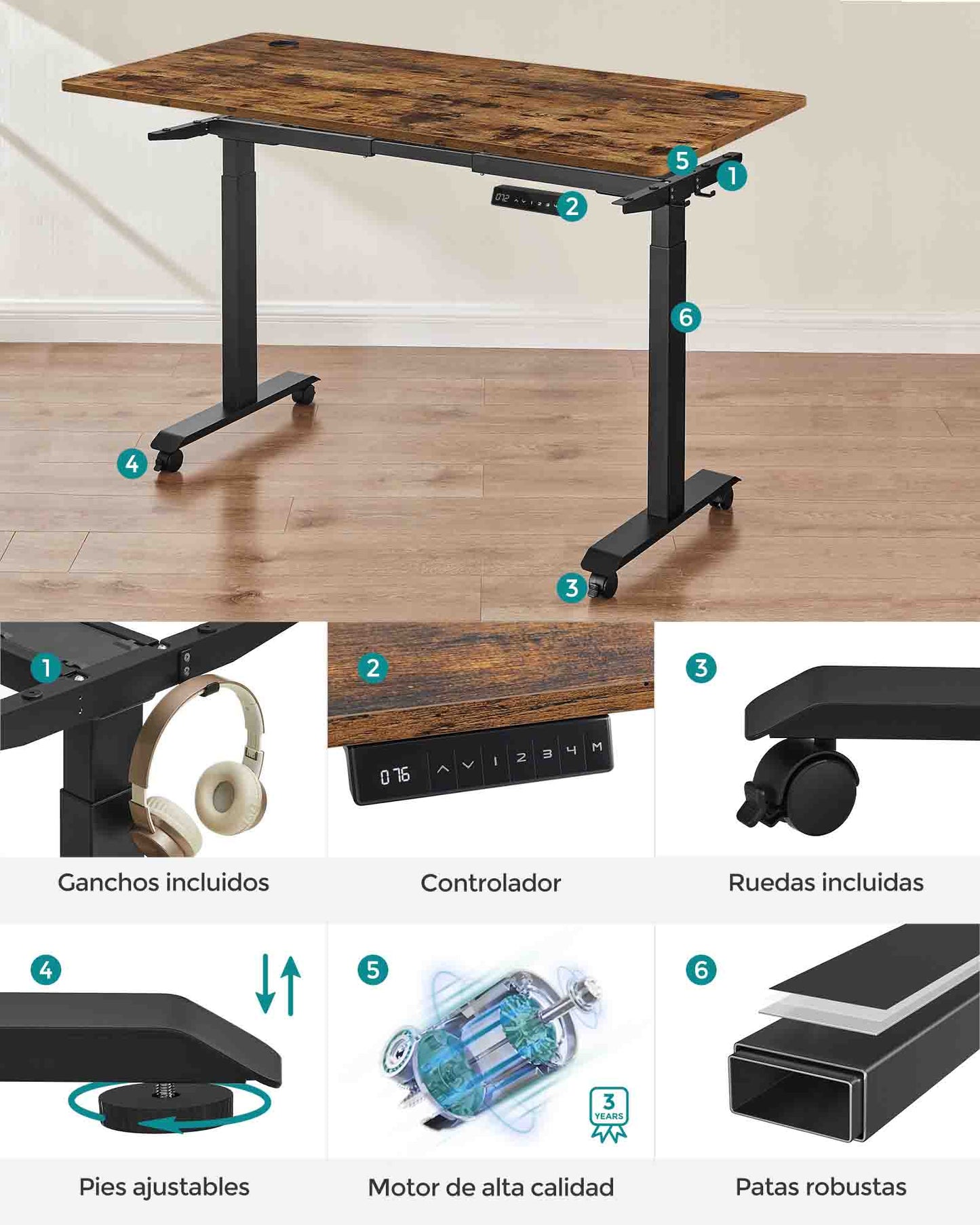 Escritorio Eléctrico de Altura Ajustable-SONGMICS