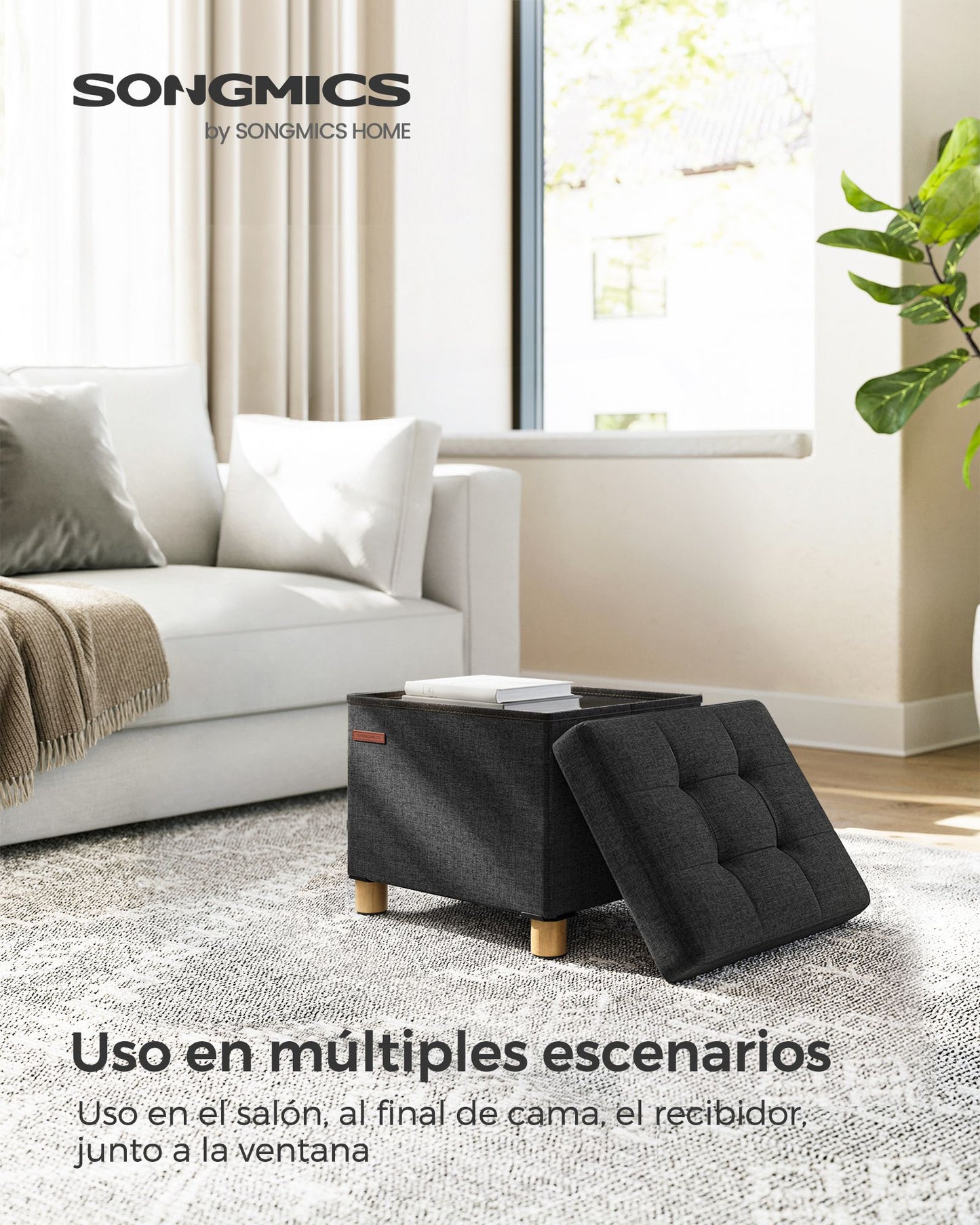 Puff Almancenaje 32 x 40 x 33,5 cm Negro-SONGMICS