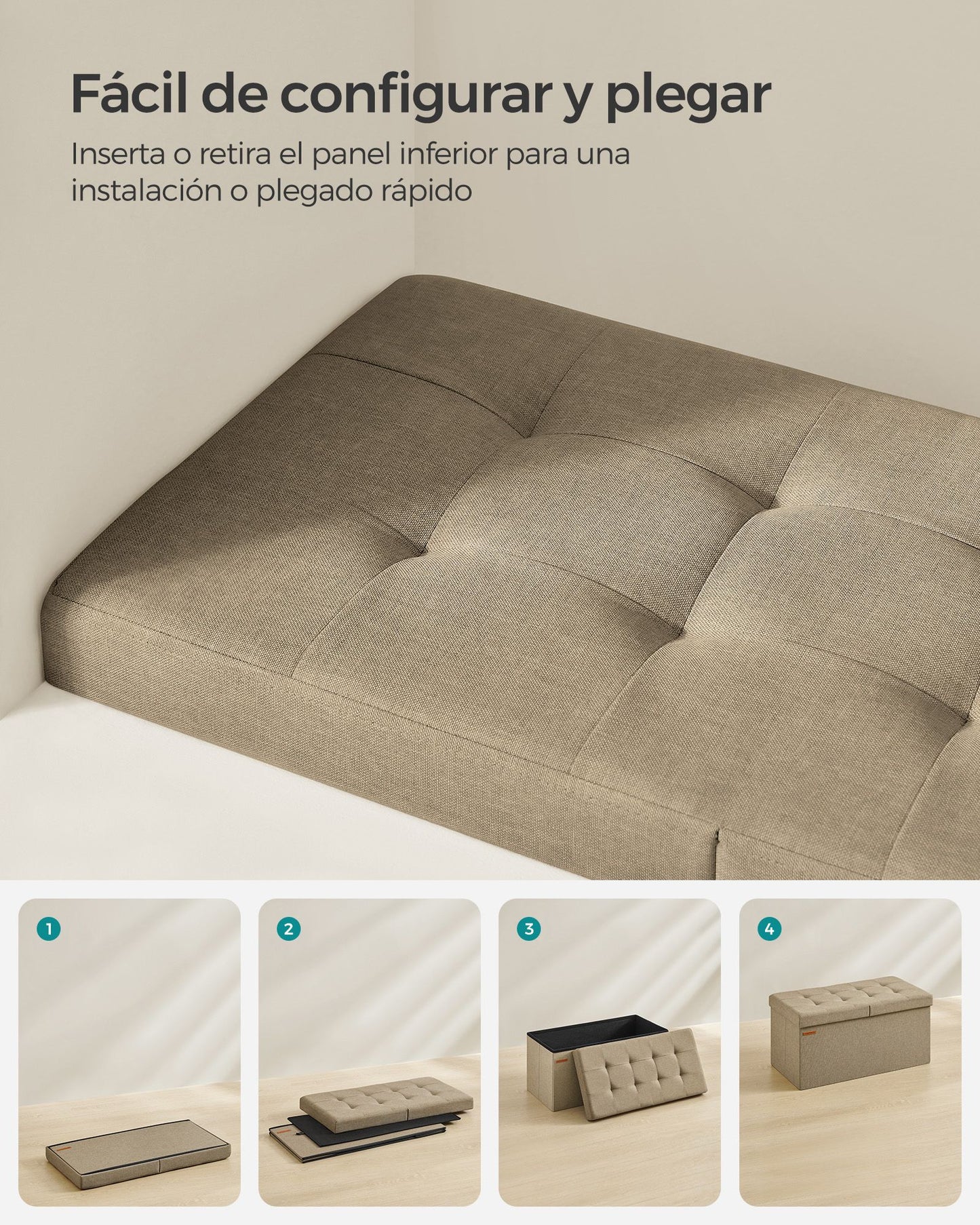 Puff Almancenaje Plegble 38 x 76 x 38 Marrón Camello-SONGMICS