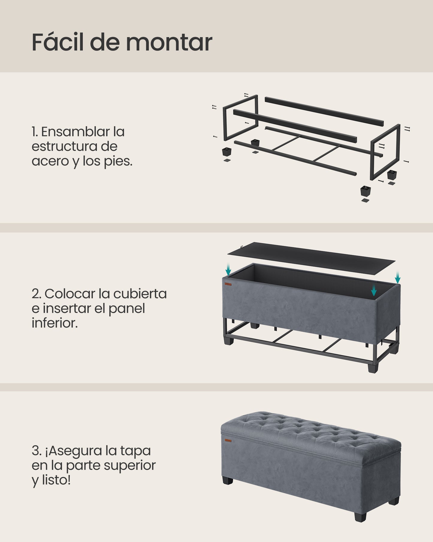 Puff Almacenaje 40 x 110 x 41 cm Gris Pizarra-SONGMICS