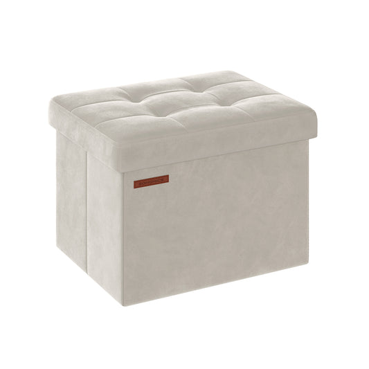 Puff Almacenaje 31 x 41 x 31 cm Blanco Crema-SONGMICS