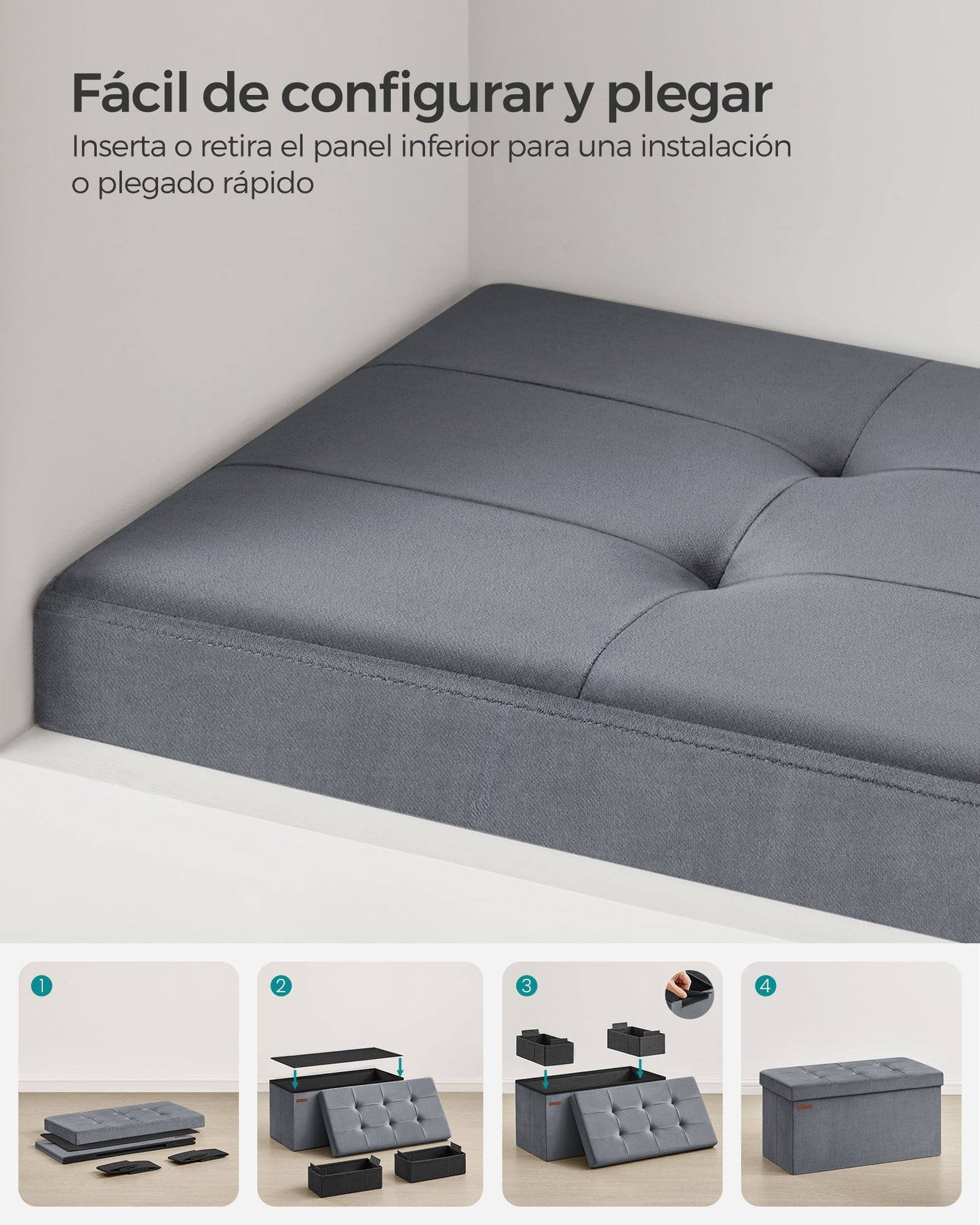 Puff Almacenaje 38 x 76 x 38 cm Gris Pizarra-SONGMICS