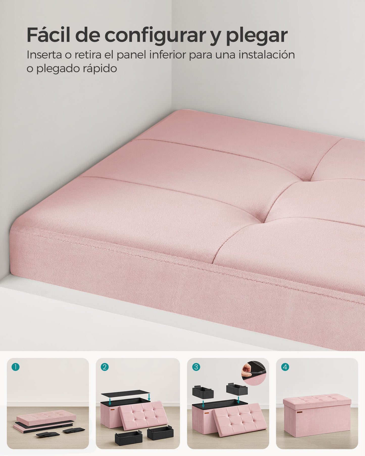 Puff Almacenaje 38 x 76 x 38 cm Rosa Caramelo-SONGMICS