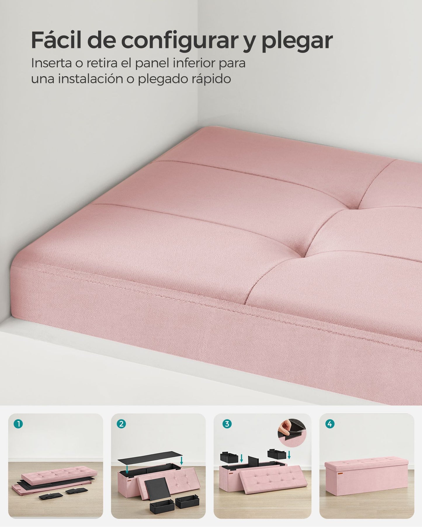 Puff Almacenaje 38 x 110 x 38 cm Rosa Caramelo-SONGMICS