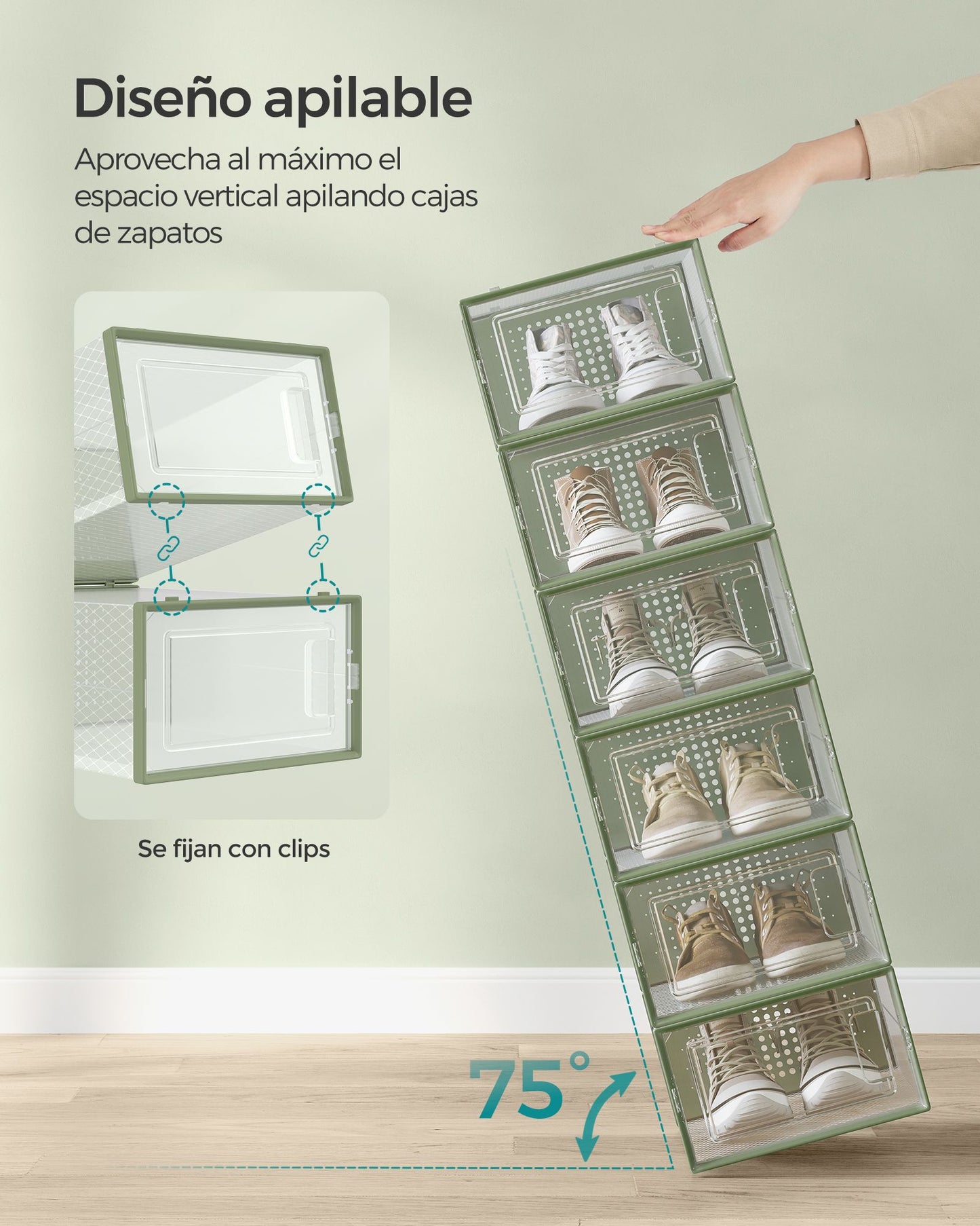 Juego de 18 Cajas de Zapatos Plástico Transparente y Verde Laurel-SONGMICS