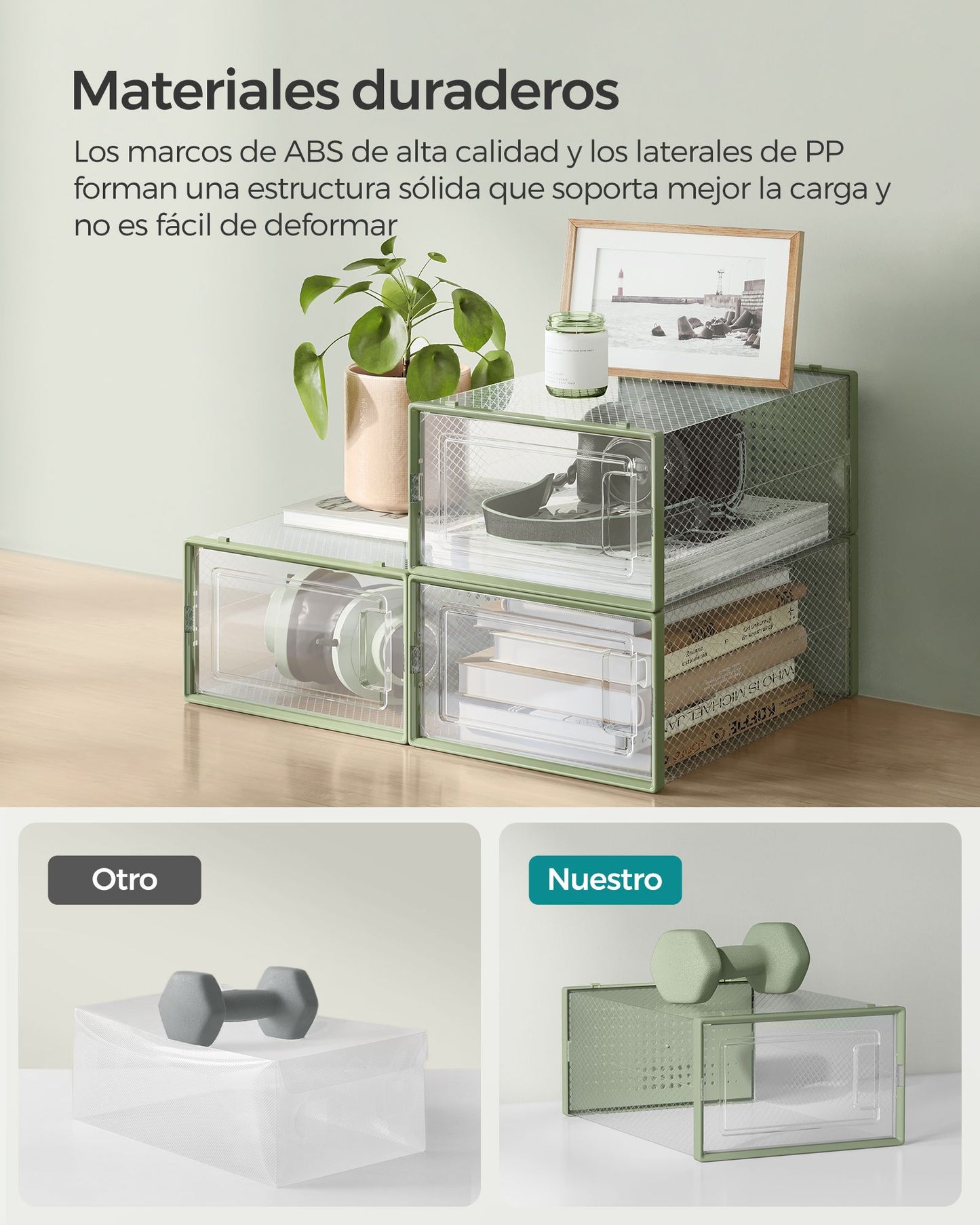 Juego de 18 Cajas de Zapatos Plástico Transparente y Verde Laurel-SONGMICS