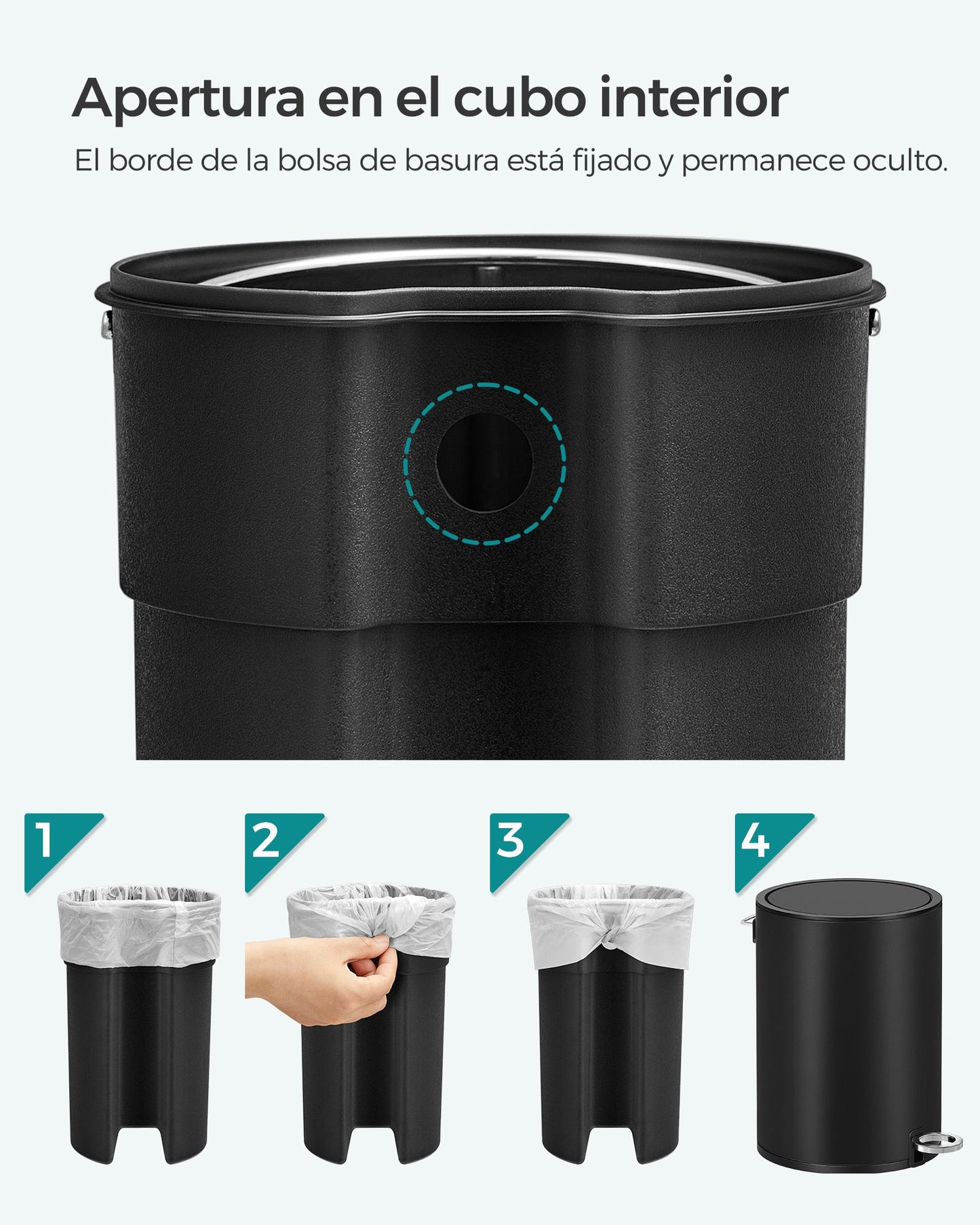 Cubo de Basura para Cosméticos de 3 L Negro-SONGMICS