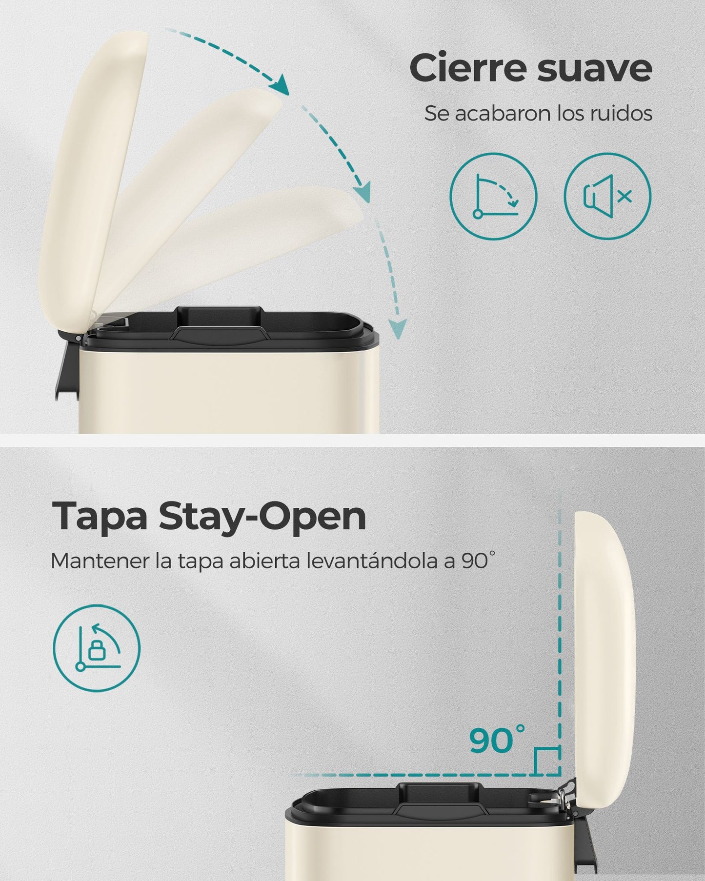 Cubo de Basura con Pedal y Cubo Interior Blanco Nube-SONGMICS