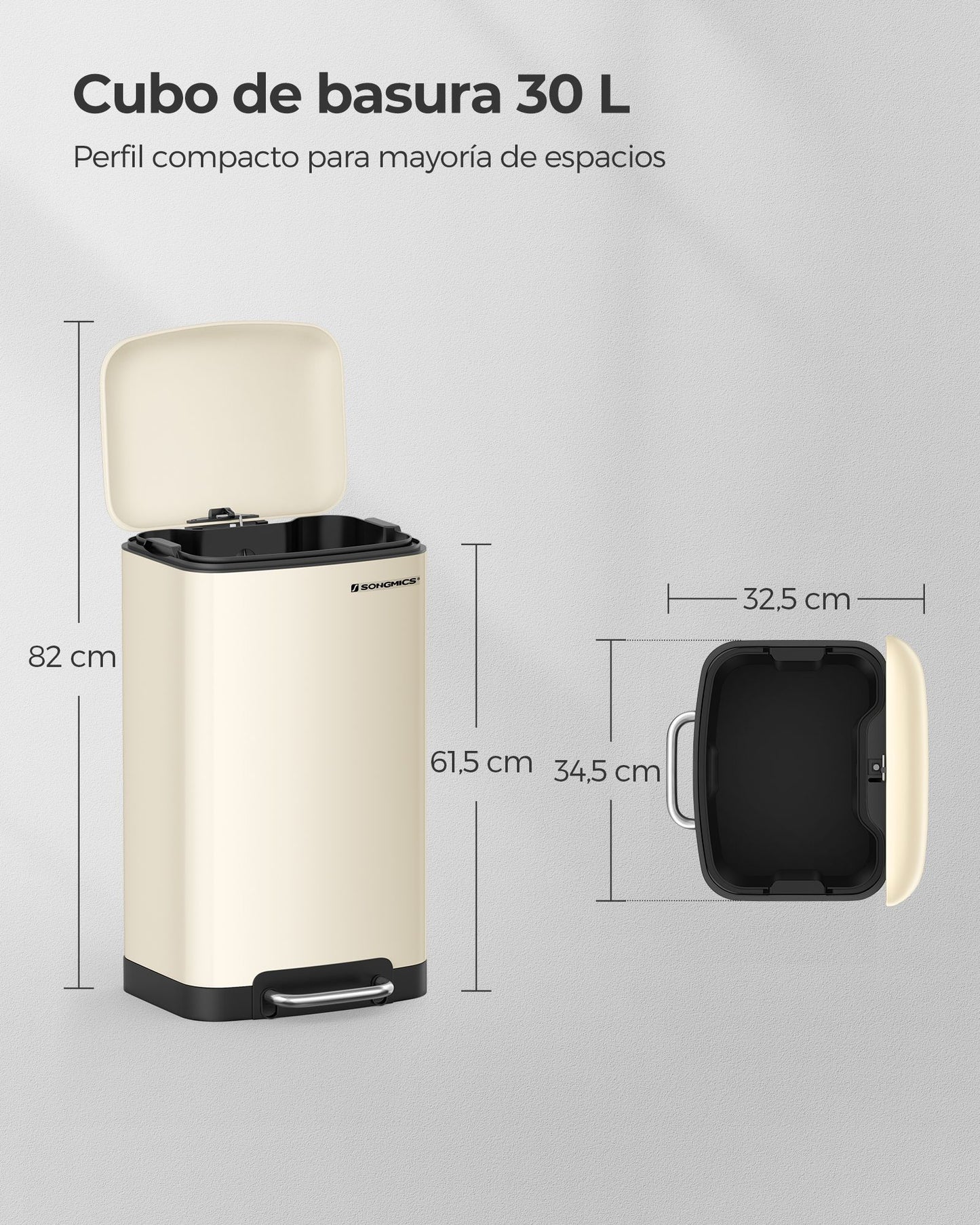 Cubo de Basura con Pedal y Cubo Interior Blanco Nube-SONGMICS