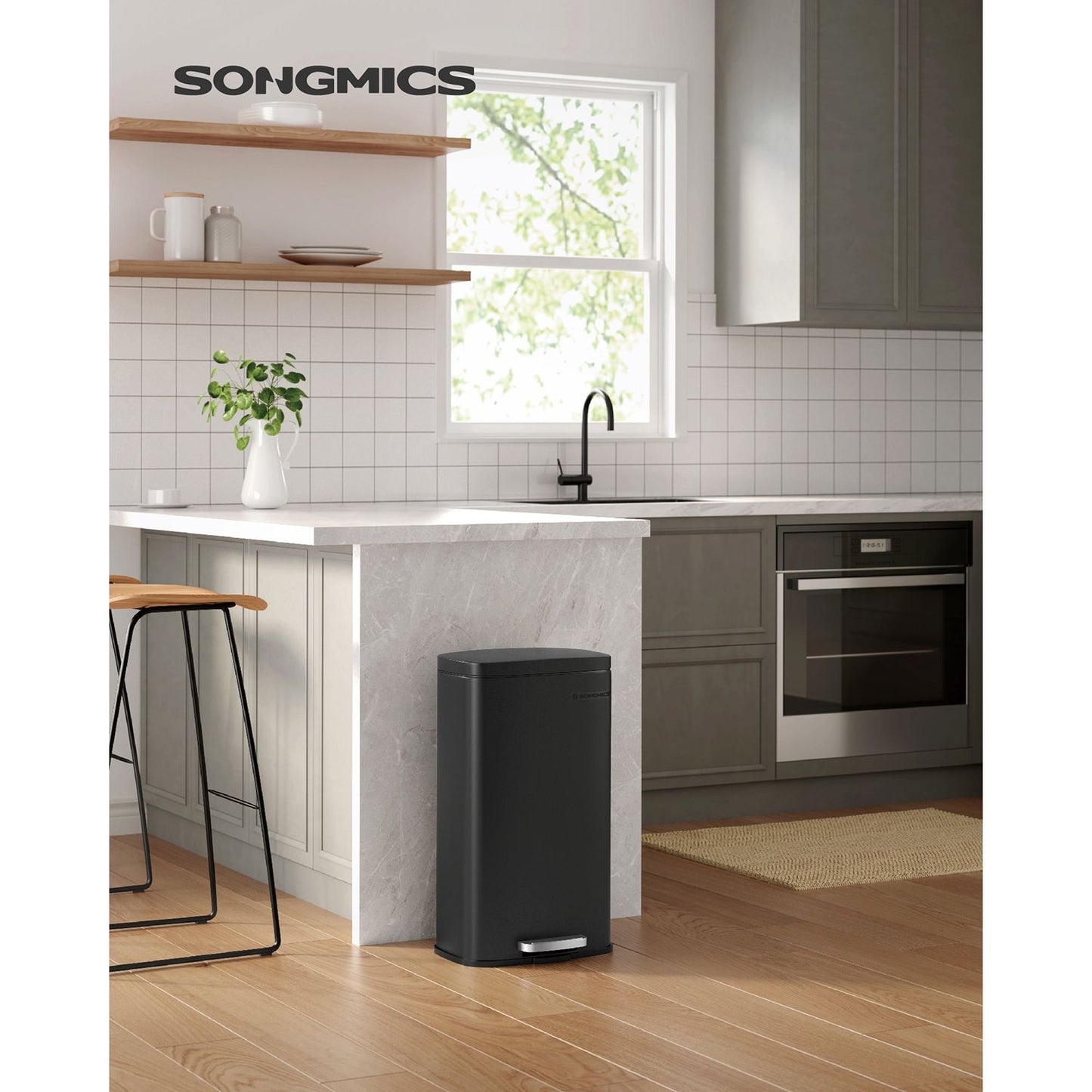 Cubo de Basura de Cocina 30 L Basurero con Pedal Contenedor con Tapa-SONGMICS