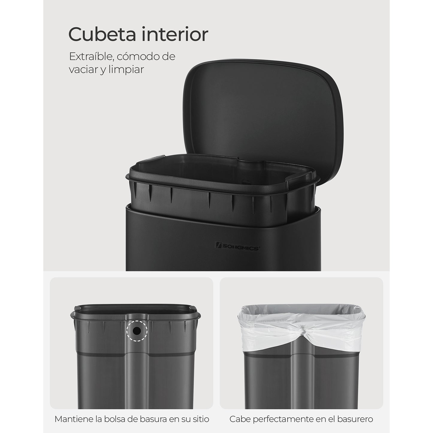 Cubo de Basura de Cocina 30 L Basurero con Pedal Contenedor con Tapa-SONGMICS