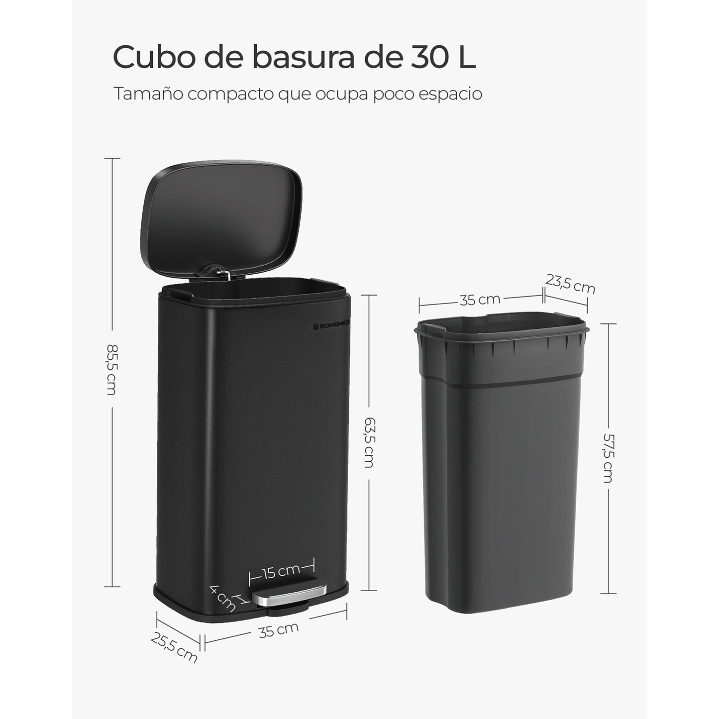 Cubo de Basura de Cocina 30 L Basurero con Pedal Contenedor con Tapa-SONGMICS