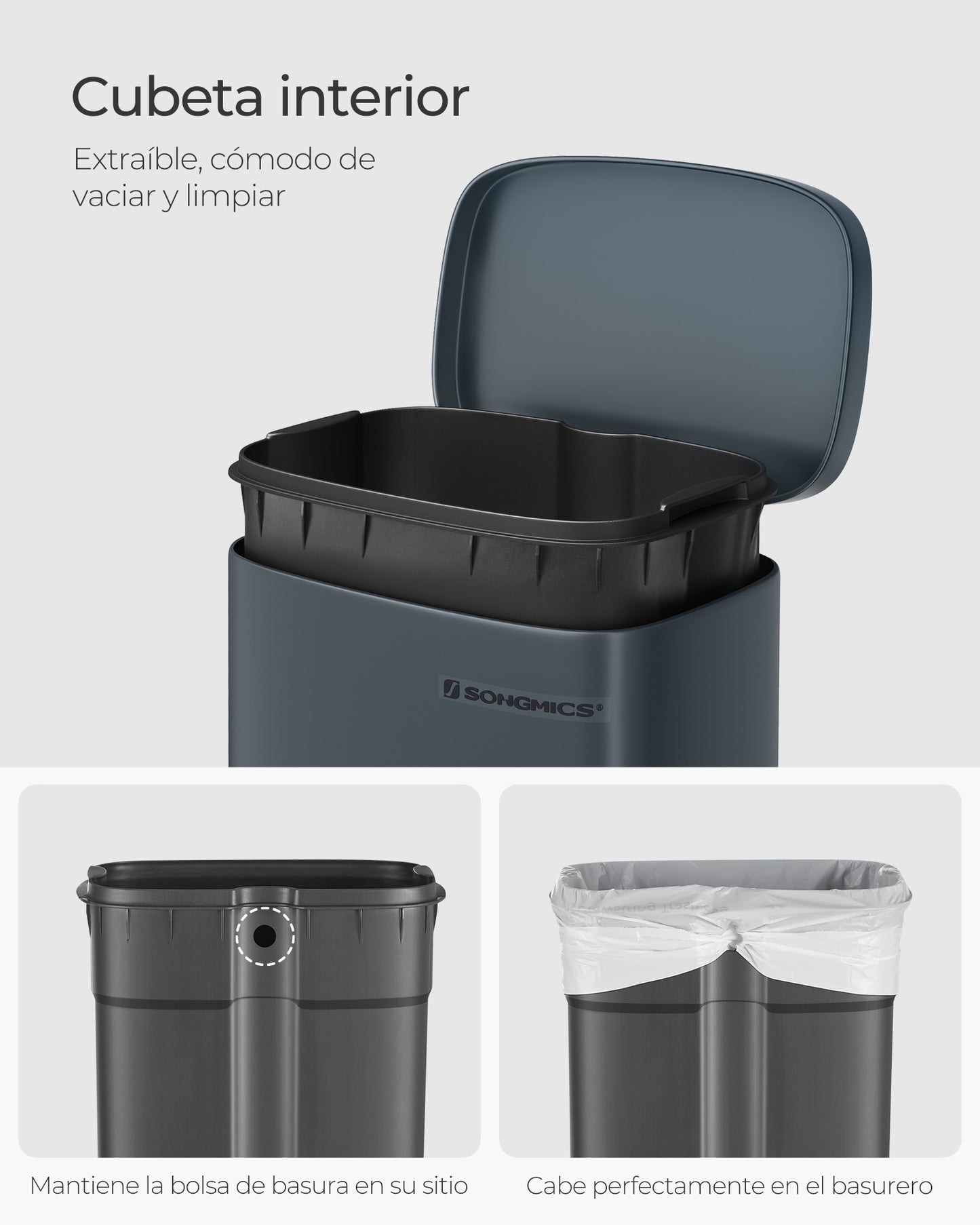 Cubo de Basura de Cocina 30 L Basurero con Pedal Contenedor con Tapa Acero-SONGMICS