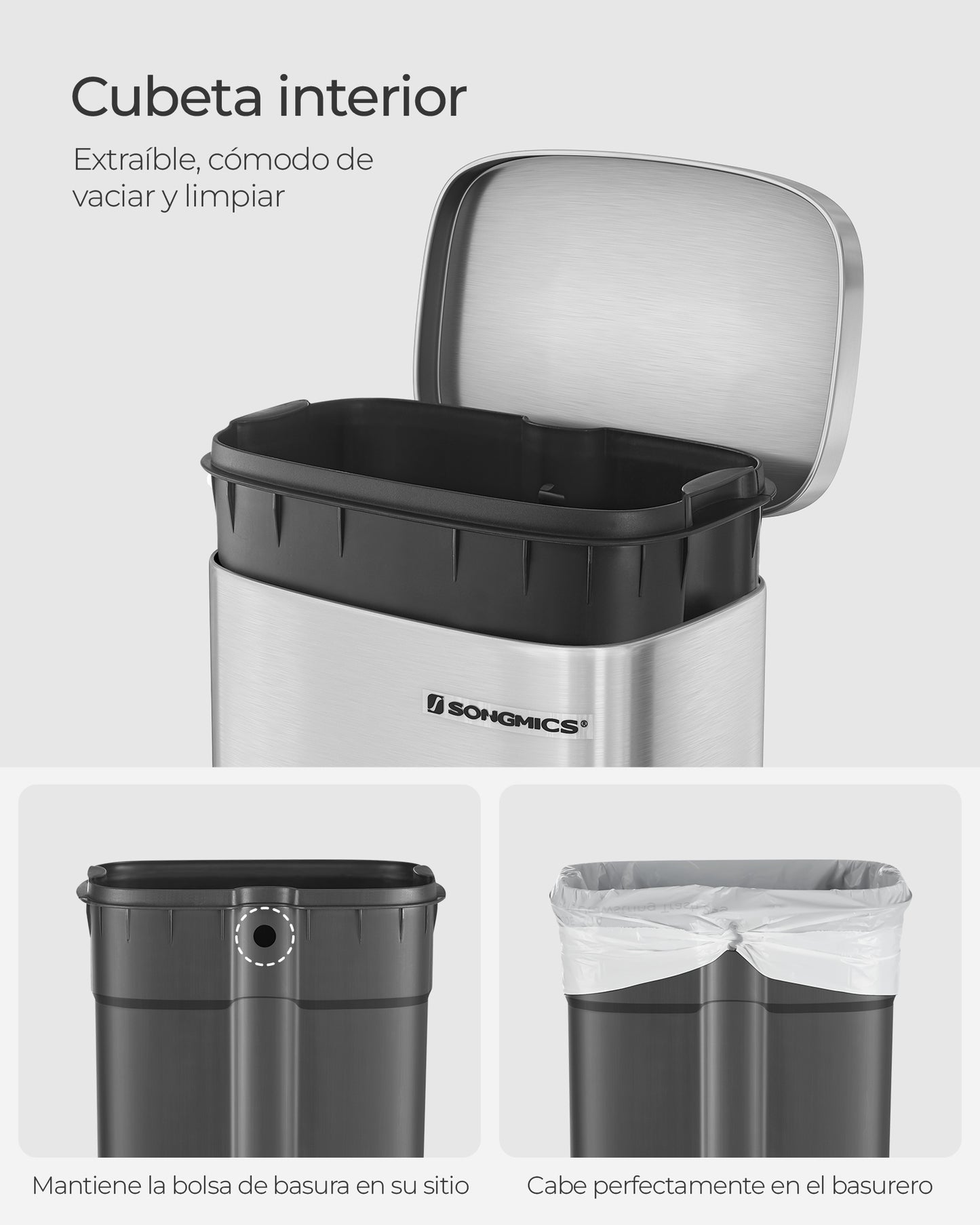 Cubo de Basura de Cocina 30 L Basurero con Pedal Contenedor con Tapa-SONGMICS