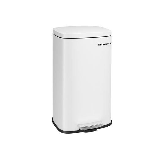 Cubo de Basura de Cocina 30 L Basurero con Pedal Contenedor con Tapa Blanco-SONGMICS