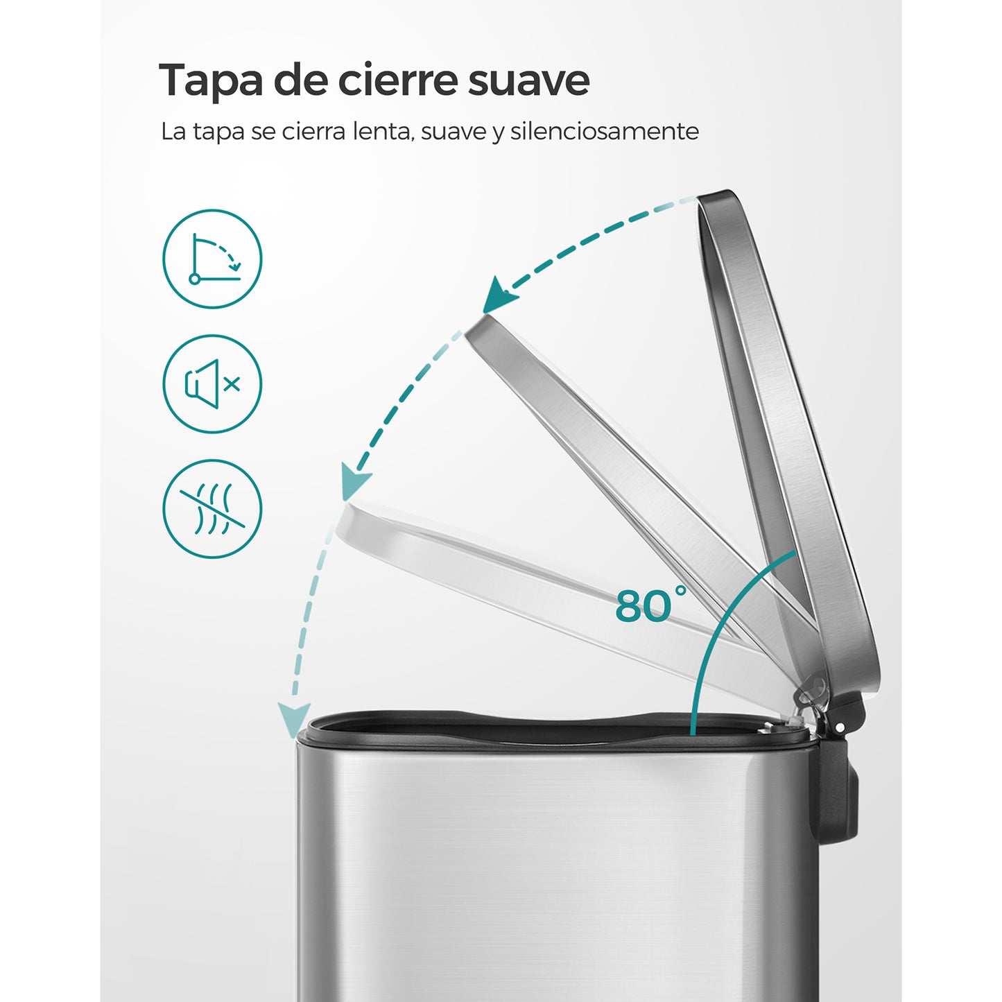 Cubo de Basura de 50 L Basurero para Cocina Papalera Pedal de Paso Acero-SONGMICS