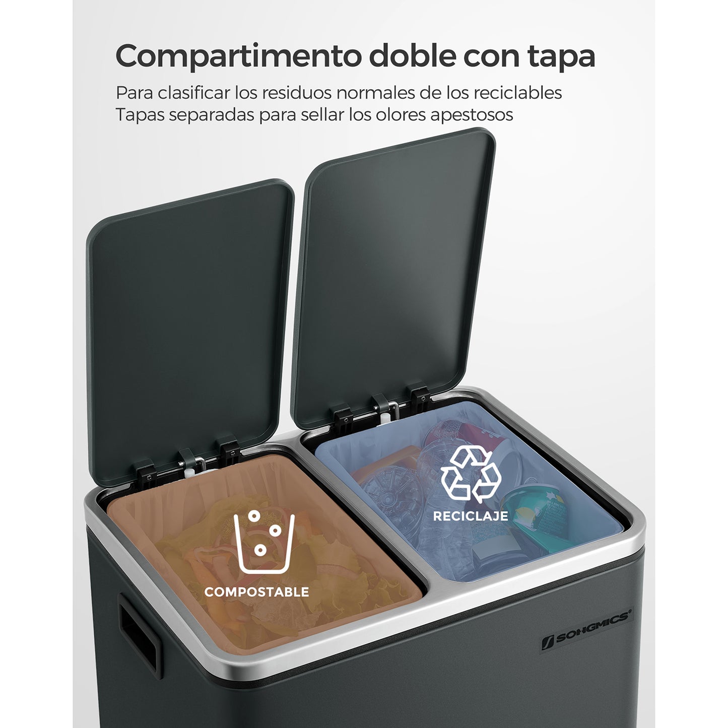 Cubo de Basura de Cocina 2 x 15 L Cubo para Reciclaje Papelera con Pedal-SONGMICS