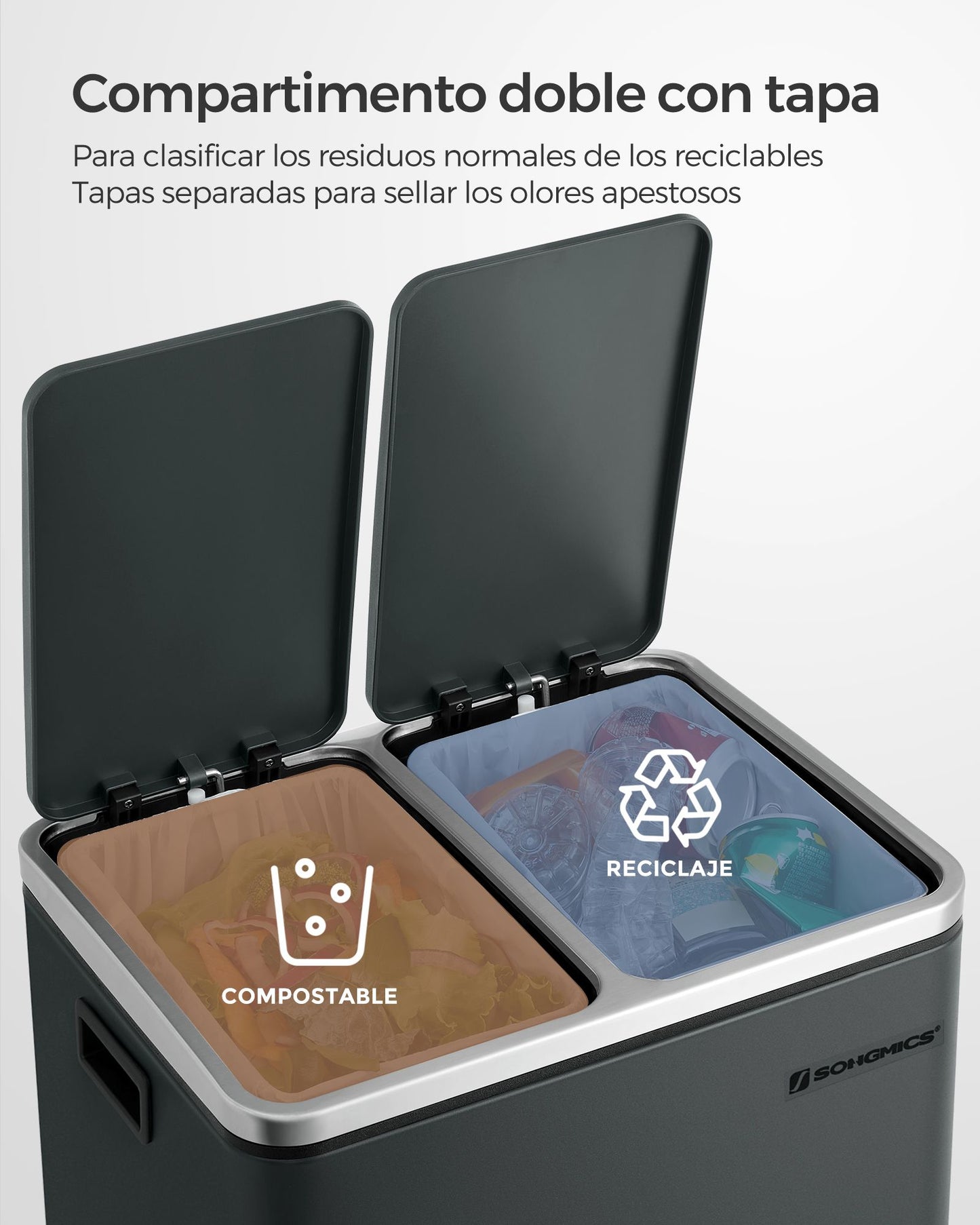 Cubo de Basura de Cocina 2 x 15 L Cubo para Reciclaje Papelera con Pedal-SONGMICS