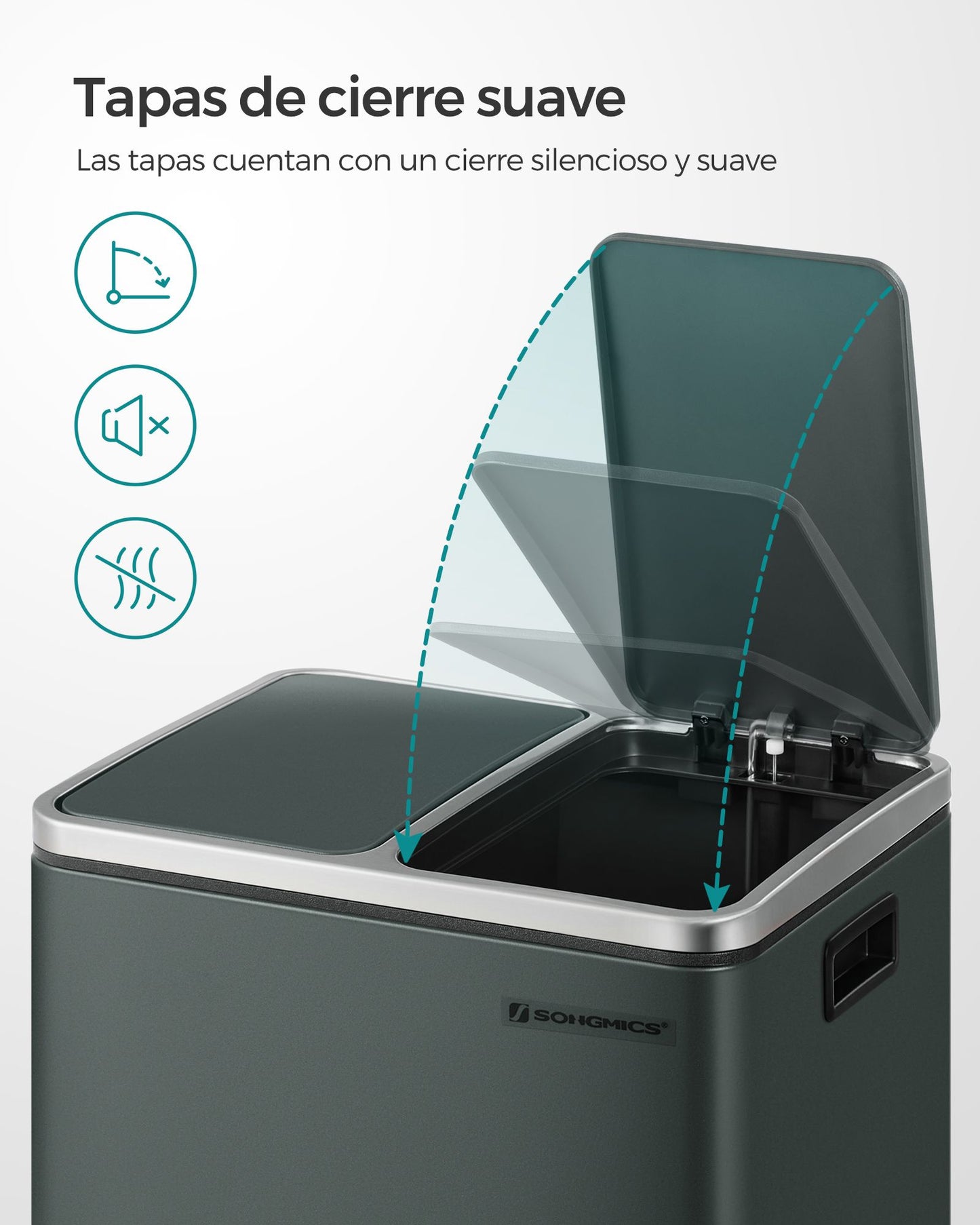 Cubo de Basura de Cocina 2 x 15 L Cubo para Reciclaje Papelera con Pedal-SONGMICS