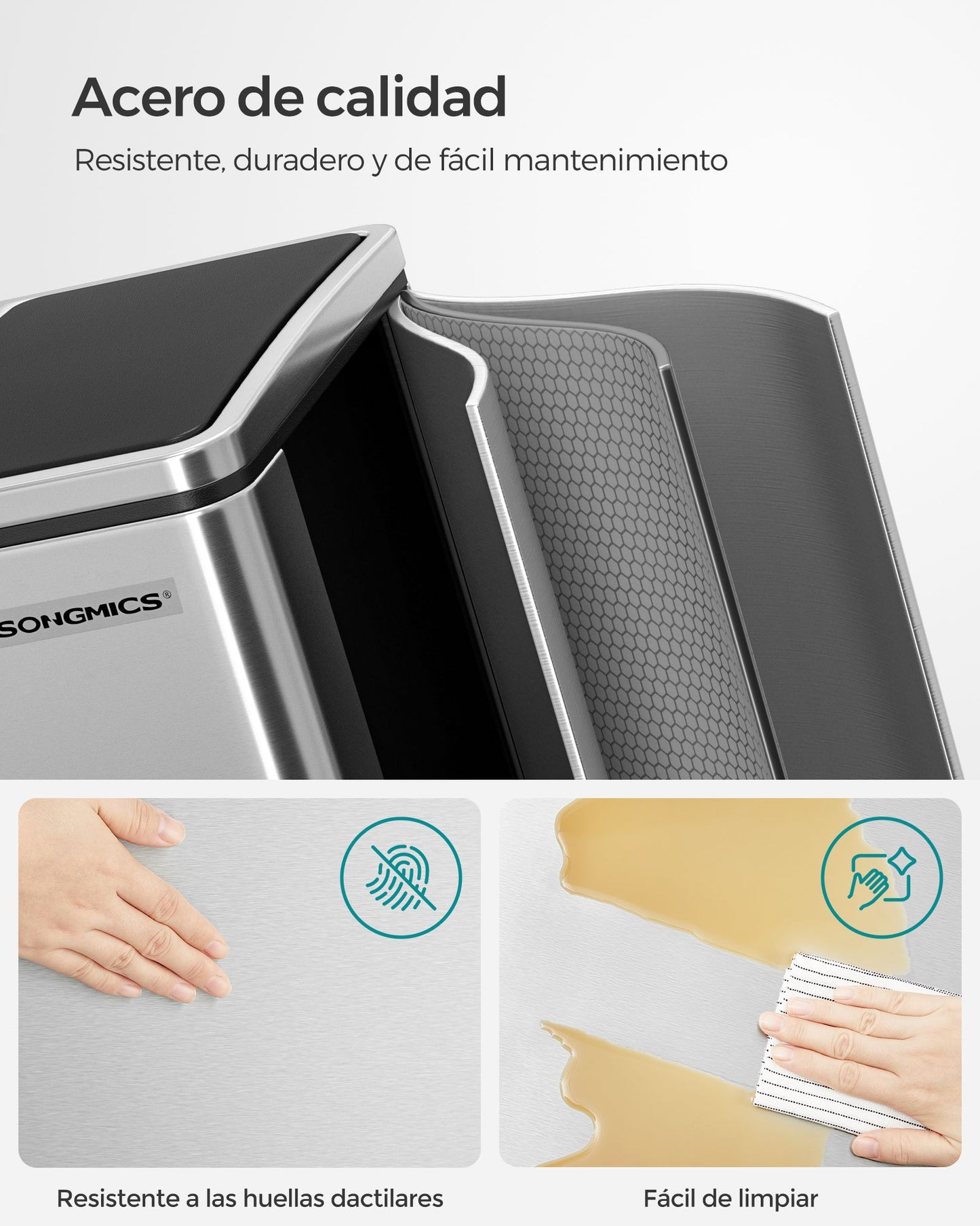 Cubo de Basura de Cocina Cubo para Reciclaje y Residuos Papelera con Pedal-SONGMICS