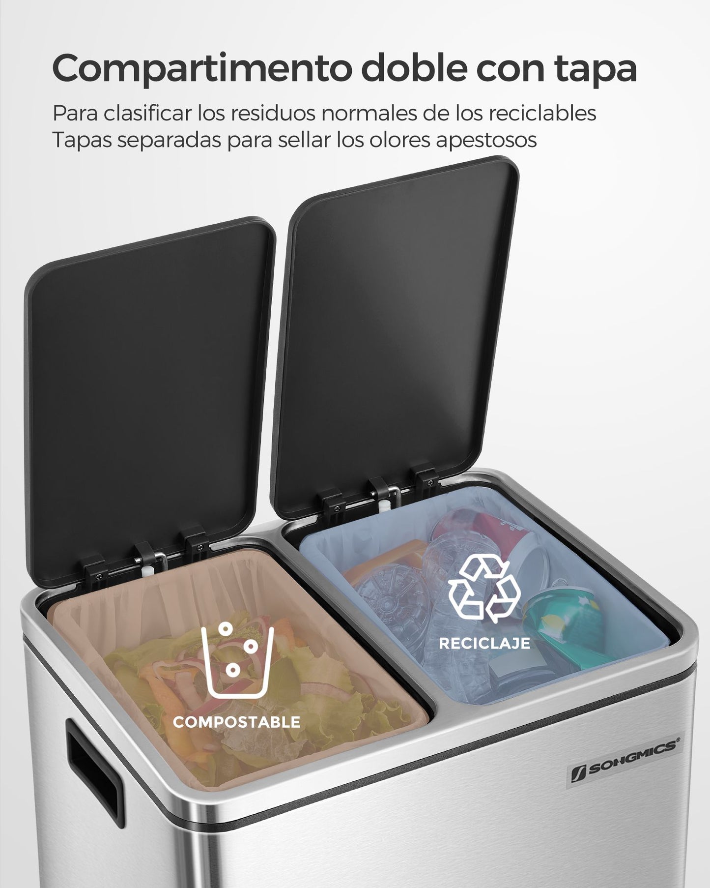 Cubo de Basura de Cocina Cubo para Reciclaje y Residuos Papelera con Pedal-SONGMICS