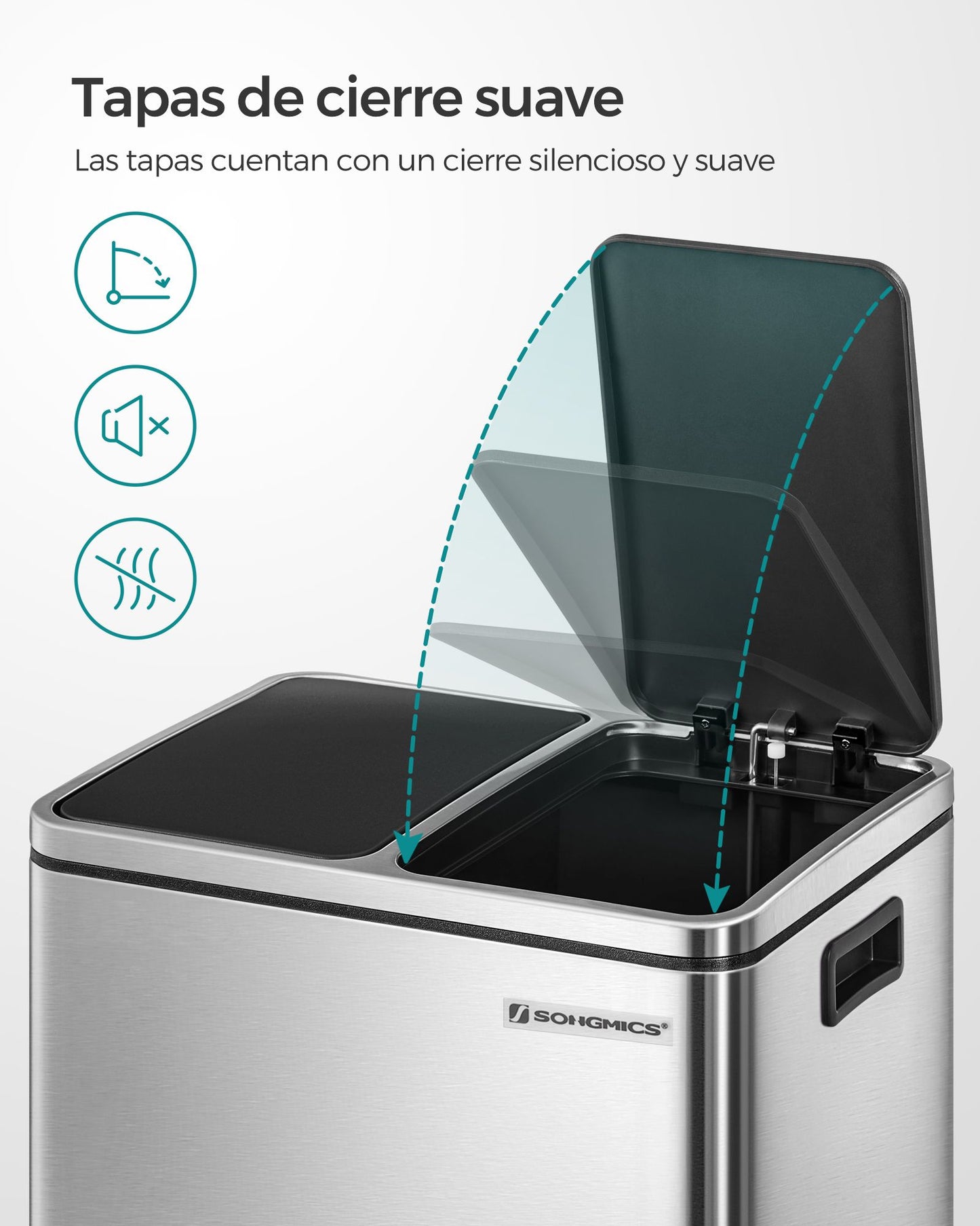 Cubo de Basura de Cocina Cubo para Reciclaje y Residuos Papelera con Pedal-SONGMICS