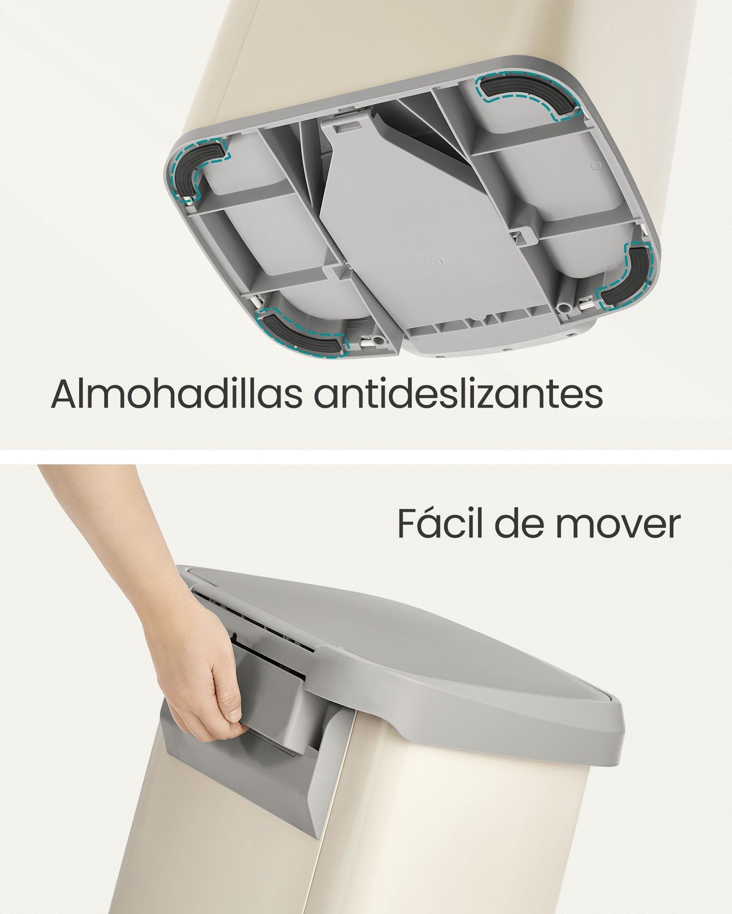 Cubo de Basura de Cocina 52 L Beige Arena y Gris Paloma-SONGMICS