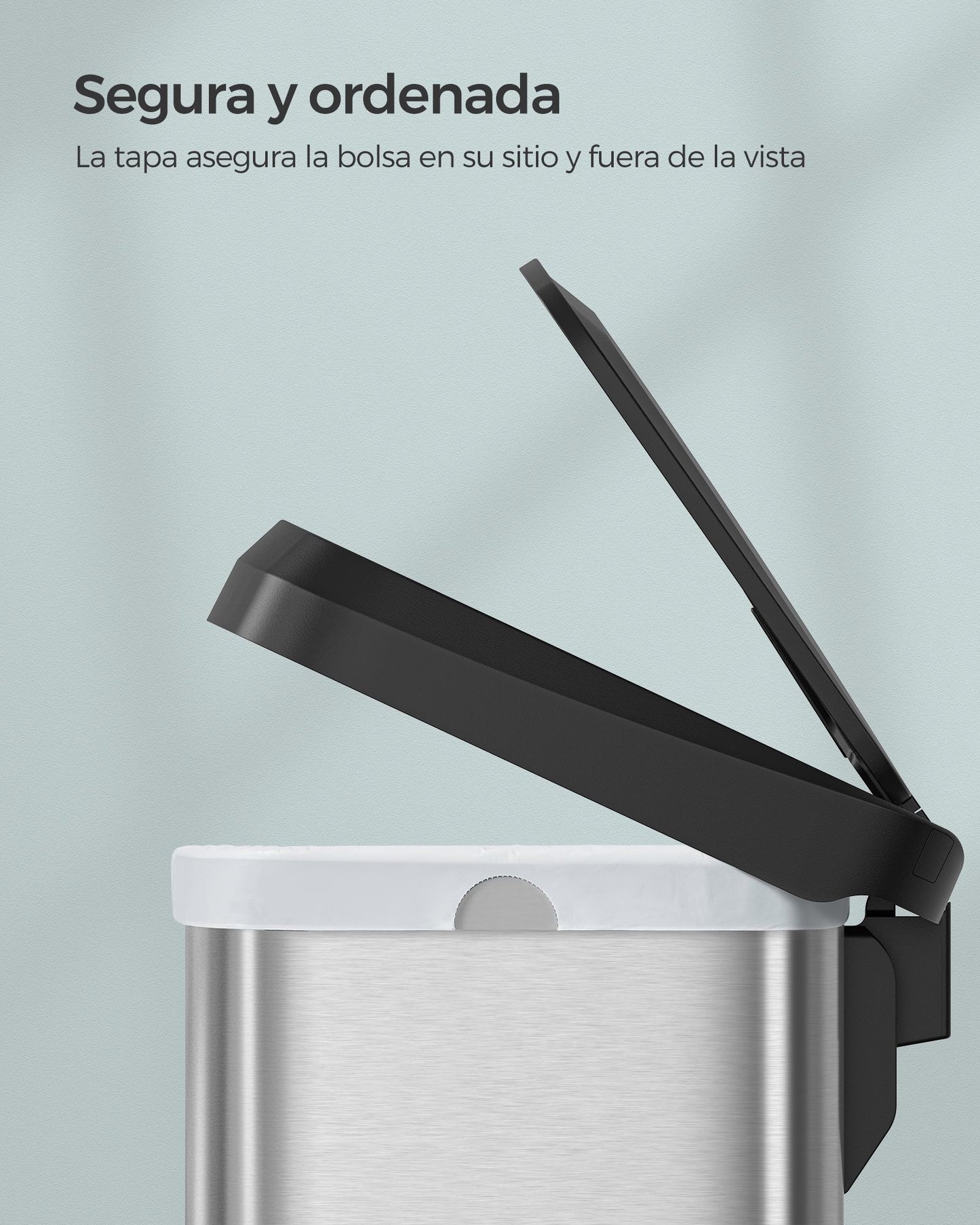 Cubo de Basura de Cocina 50 L Plata y Negro-SONGMICS