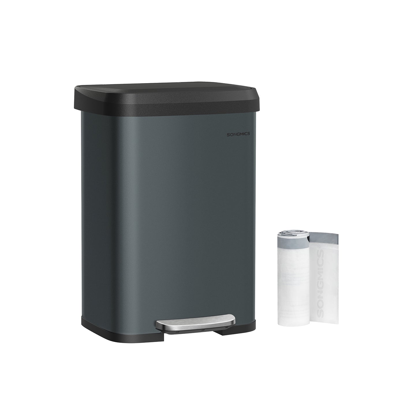 Cubo de Basura de Cocina 51 L Gris Carbón y Negro-SONGMICS