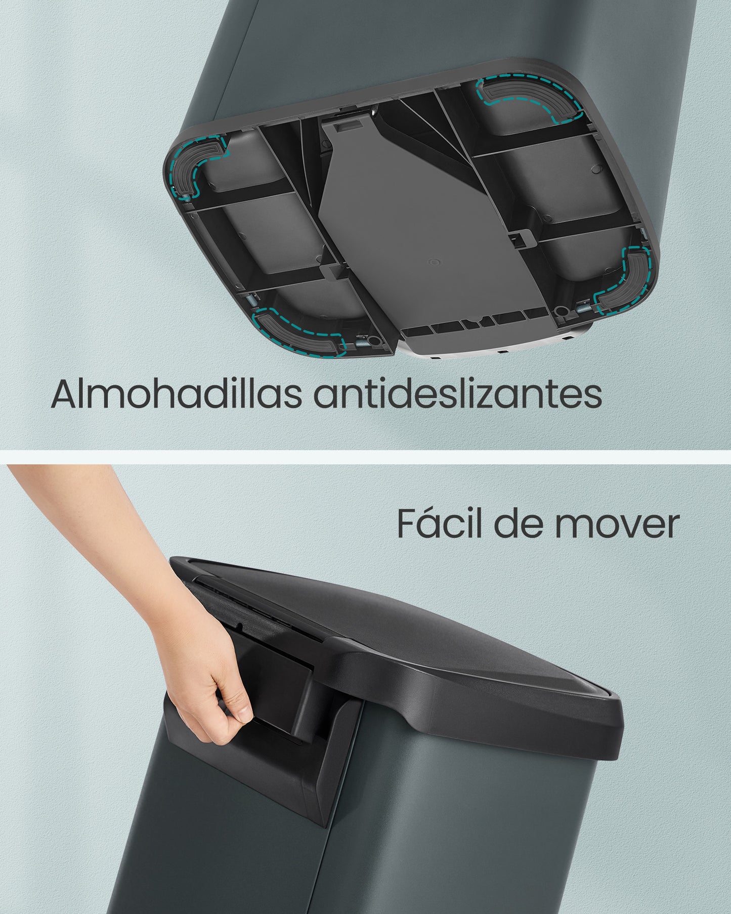 Cubo de Basura de Cocina 51 L Gris Carbón y Negro-SONGMICS