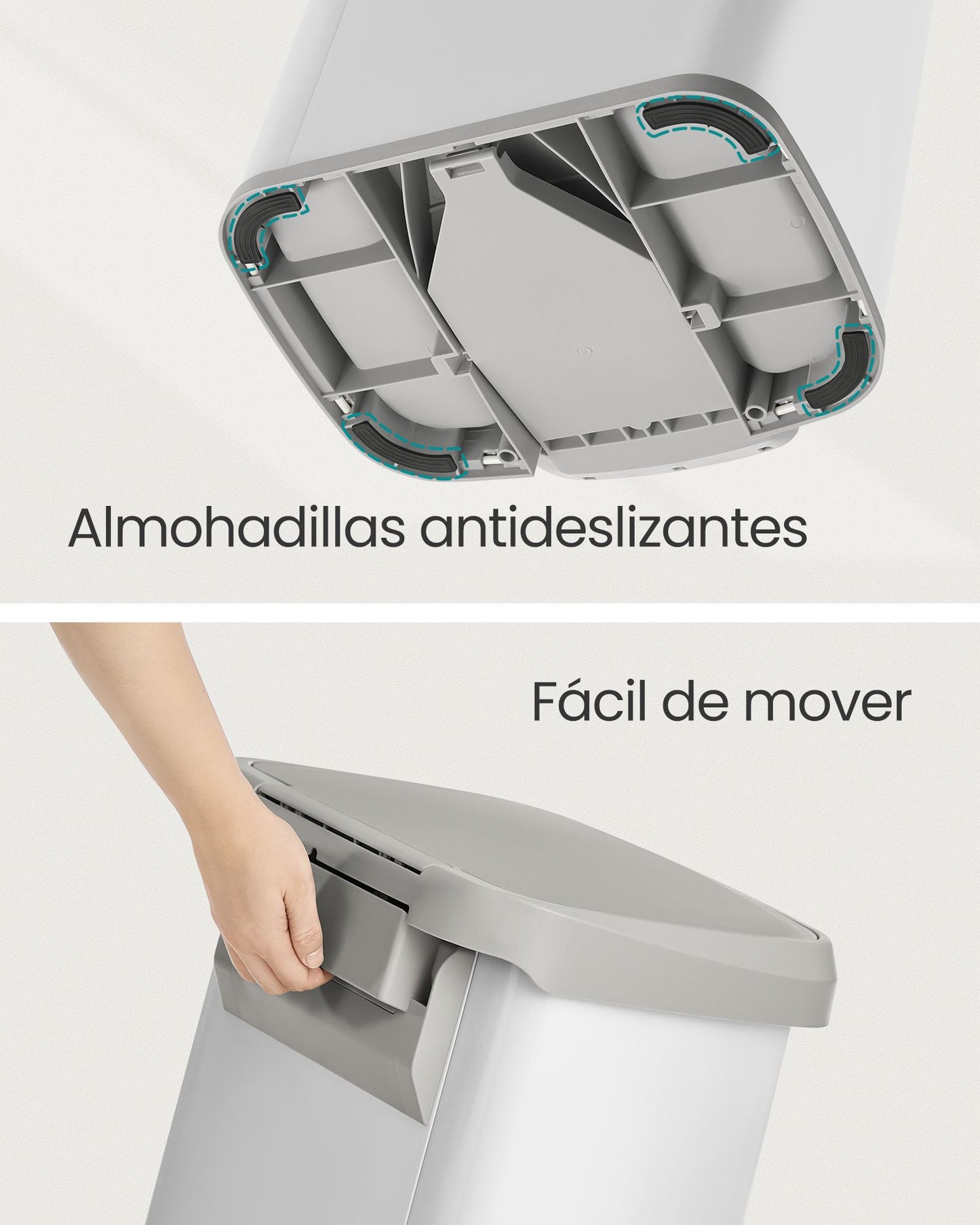 Cubo de Basura de Cocina 50 L Blanco y Gris Paloma-SONGMICS