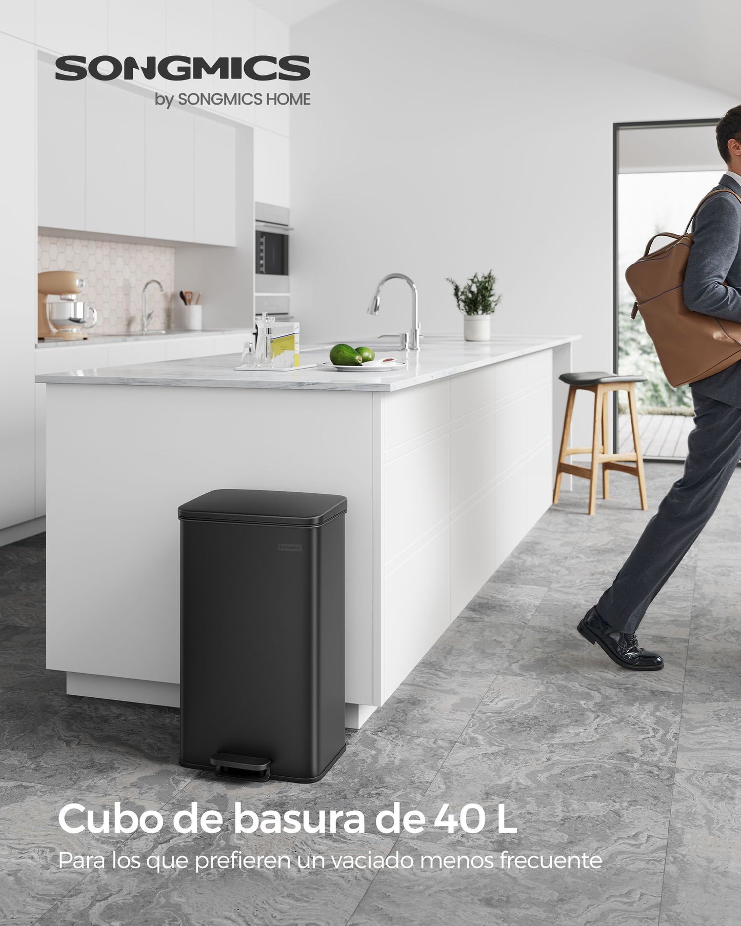 Cubo de Basura 40 L Pedal Negro-SONGMICS