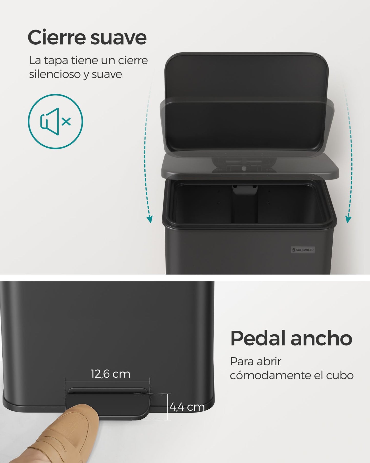 Cubo de Basura 40 L Pedal Negro-SONGMICS