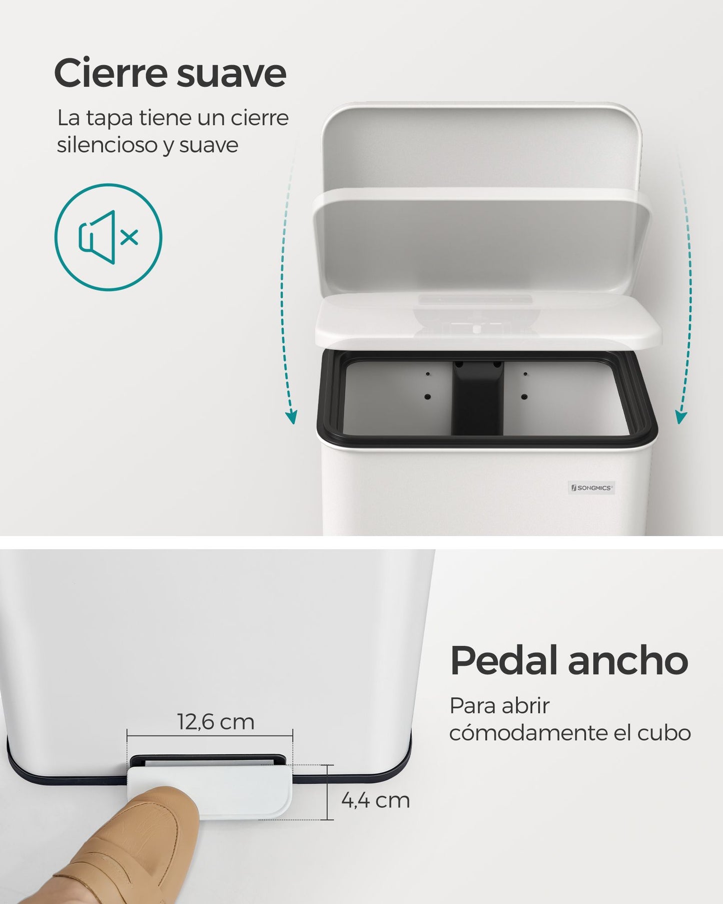 Cubo de Basura de Cocina de 40 litros Papelera Grande con Pedal con Tapa Acero-SONGMICS