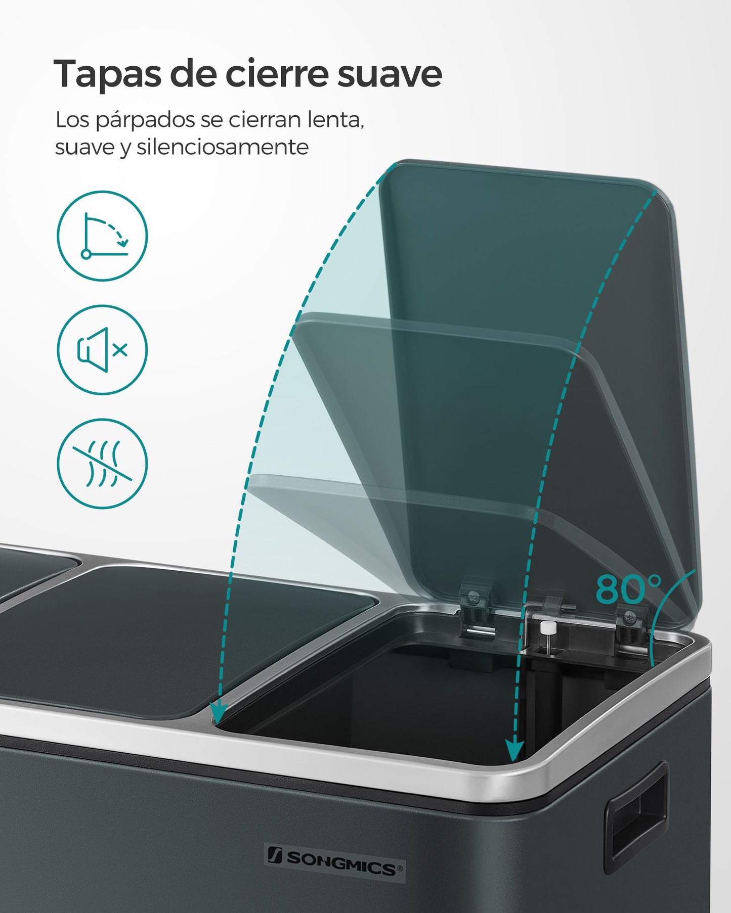 Cubo de Basura para Cocina Papelera para Reciclaje Cubo con Pedales Gris Verdoso-SONGMICS