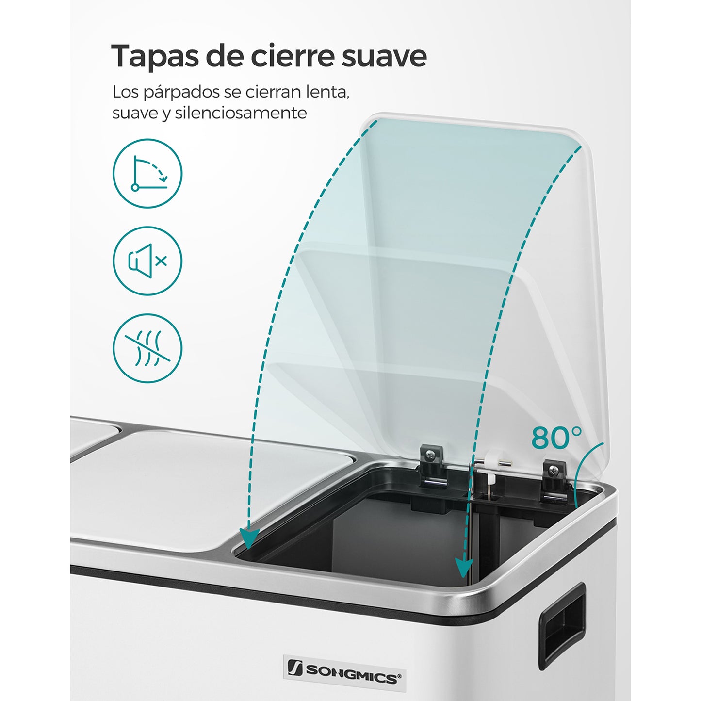 Cubo de Basura para Cocina 3 Compartimentos para Reciclaje Papelera Pedal-SONGMICS