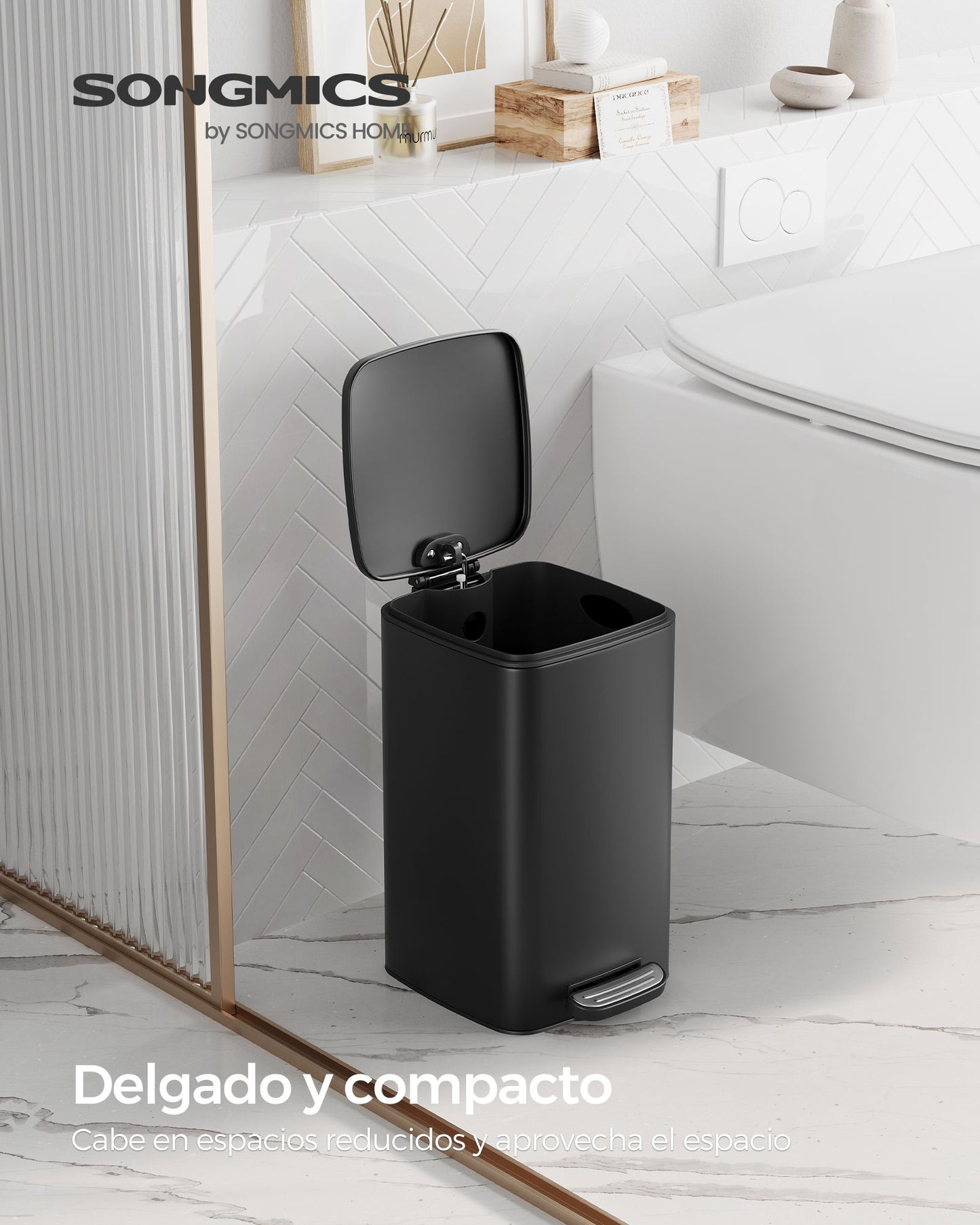 8 L Cubo Basura Compacta, con Pedal-SONGMICS