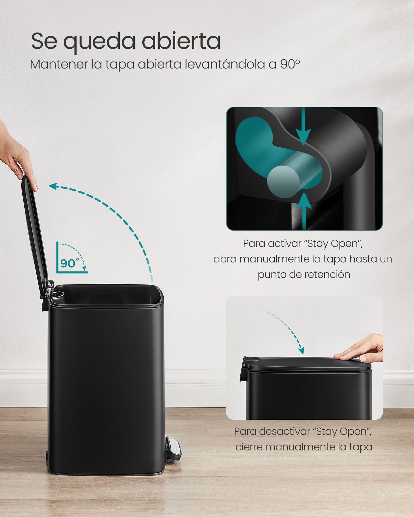 Cubo de Basura de 20 L Acero Inoxidable Negro Tinta-SONGMICS