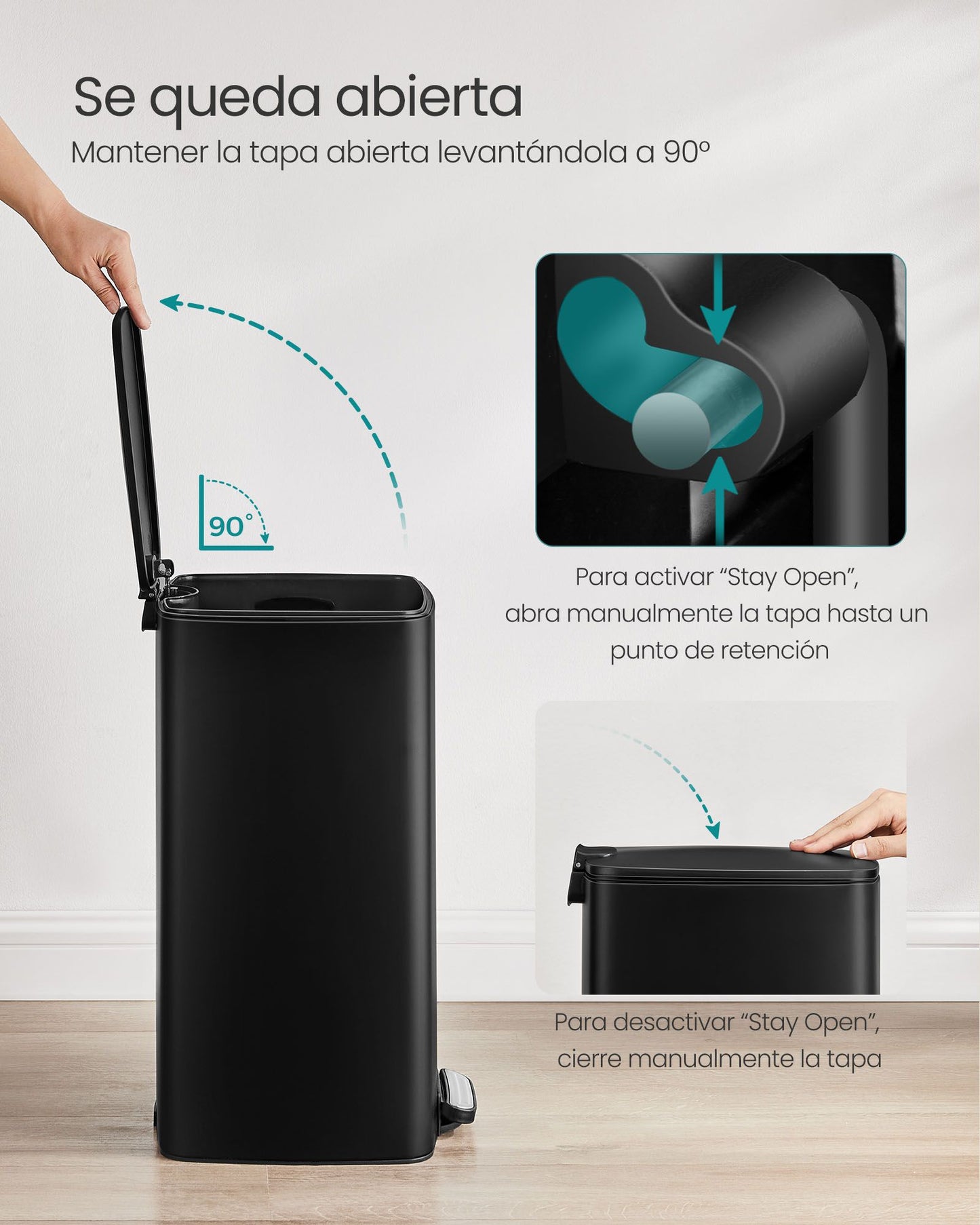 Cubo de Basura de 30 L Acero Inoxidable Negro Tinta-SONGMICS