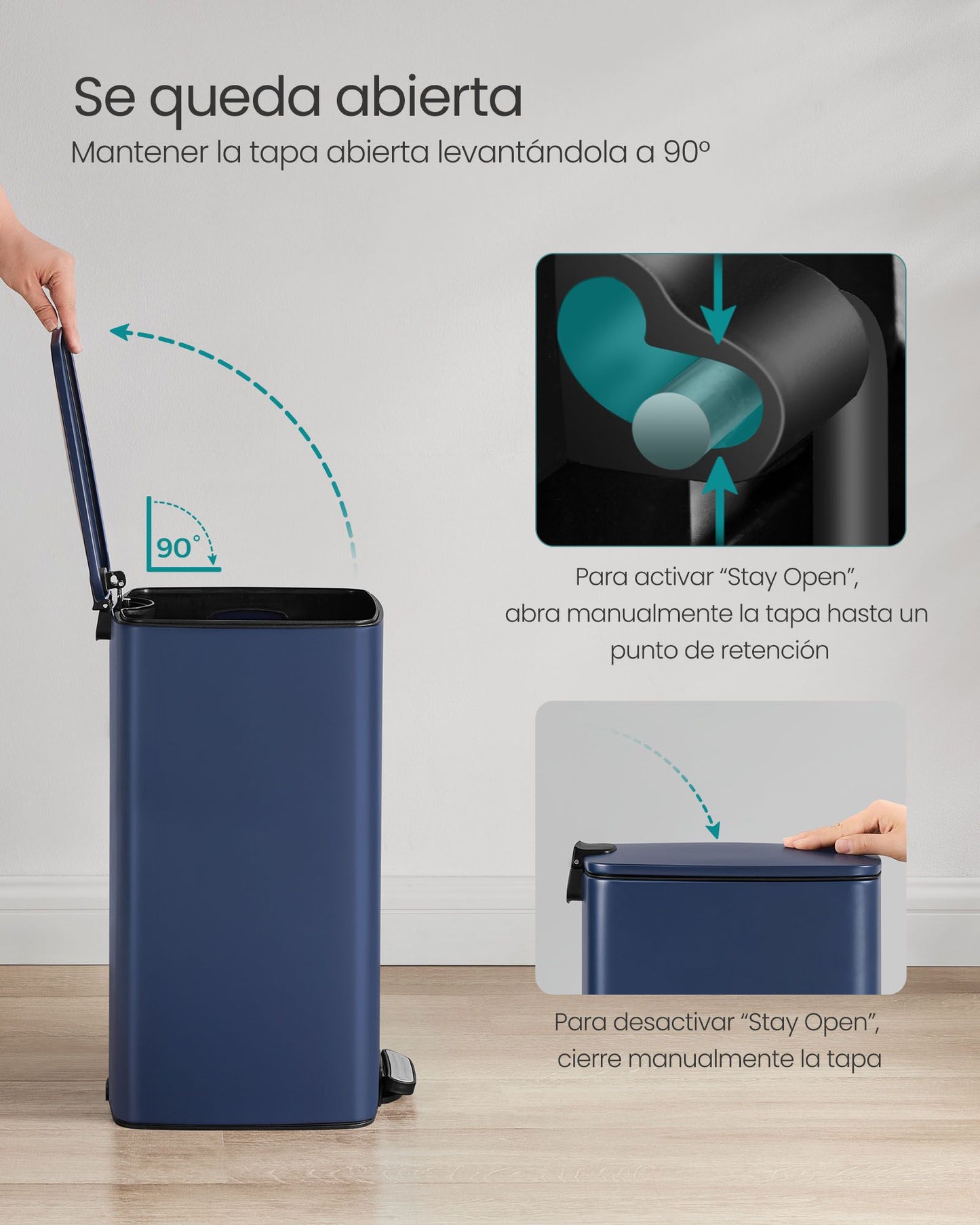 Cubo de Basura de 30 L Acero Inoxidable Azul Medianoche-SONGMICS