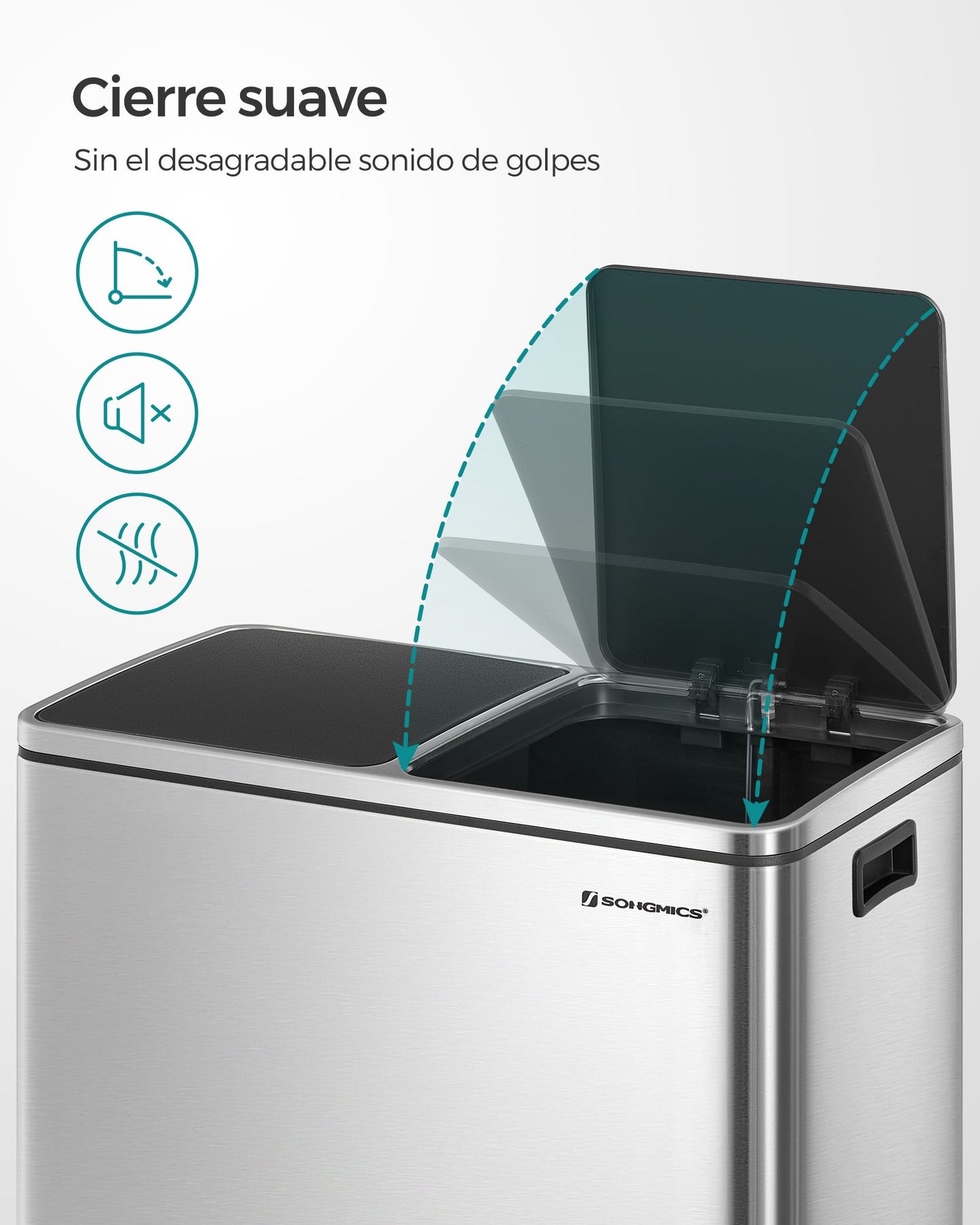 Cubo de Basura Cubo de Pedal con Doble Compartimento de 2 x 30 L Plata y Negro-SONGMICS