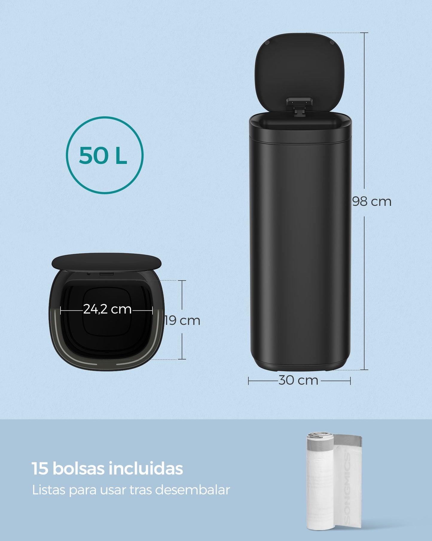 Cubo de Basura con Sensor 50 l-SONGMICS