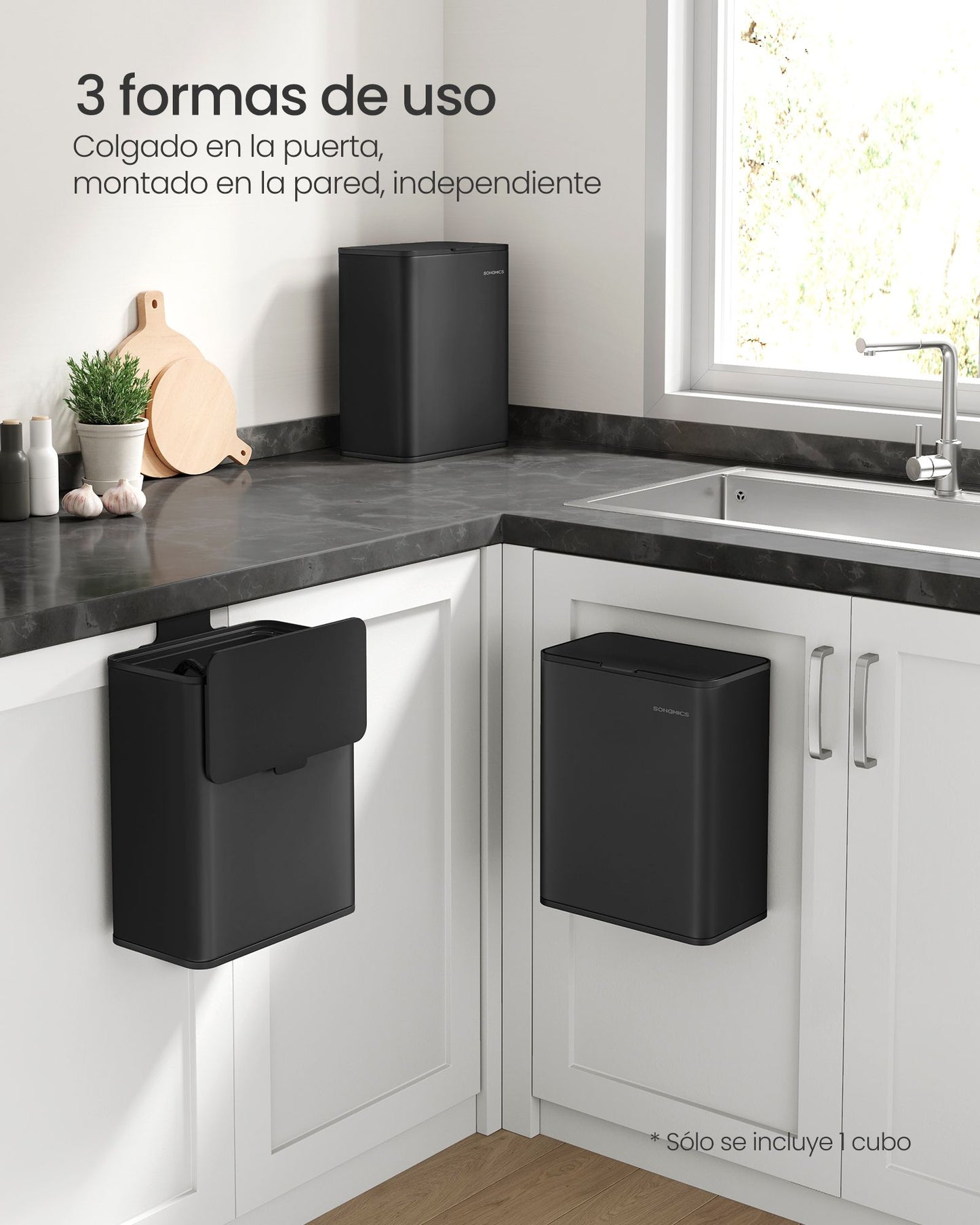 Cubo de Basura Colgante 8 L con Tapa Negro Tinta-SONGMICS