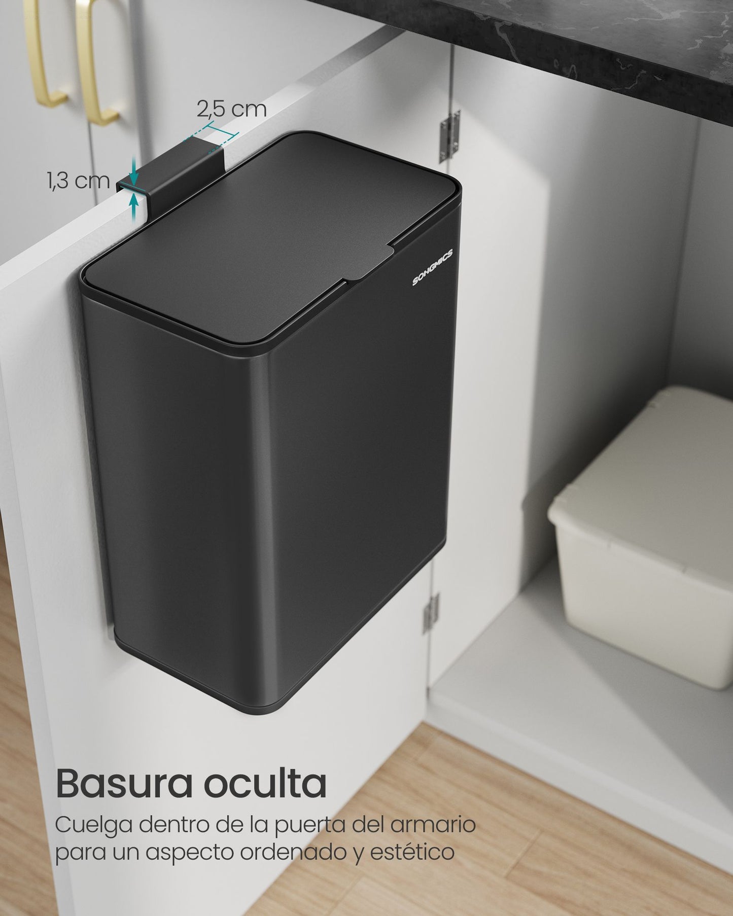 Cubo de Basura Colgante 8 L con Tapa Negro Tinta-SONGMICS